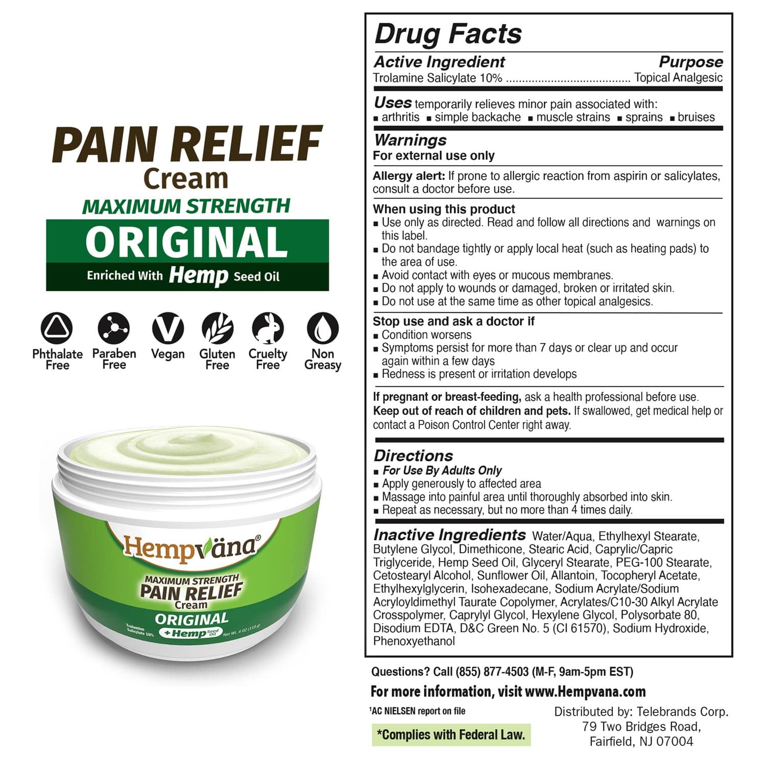 Hempvana Relief Cream 2 Pack with Seed Extract - Relieves Inflammation, Muscle, Joint, Back, Knee, Nerves and Arthritis – Made in USA 4oz Paraben Free, Vegan, Cruelty-Free As Seen On TV HempvanaAu supplements