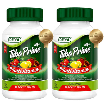 DEVA Tuba Prime Vegan Multivitamin Iron-Free High-Potency Vitamin & Mineral Dietary Supplement Antioxidants, Fruit & Veg Blend, Super Mushrooms, Probiotics, Prebiotics, Seeds, Herbs 90 Tabs 2-Pack DEVAAu supplements