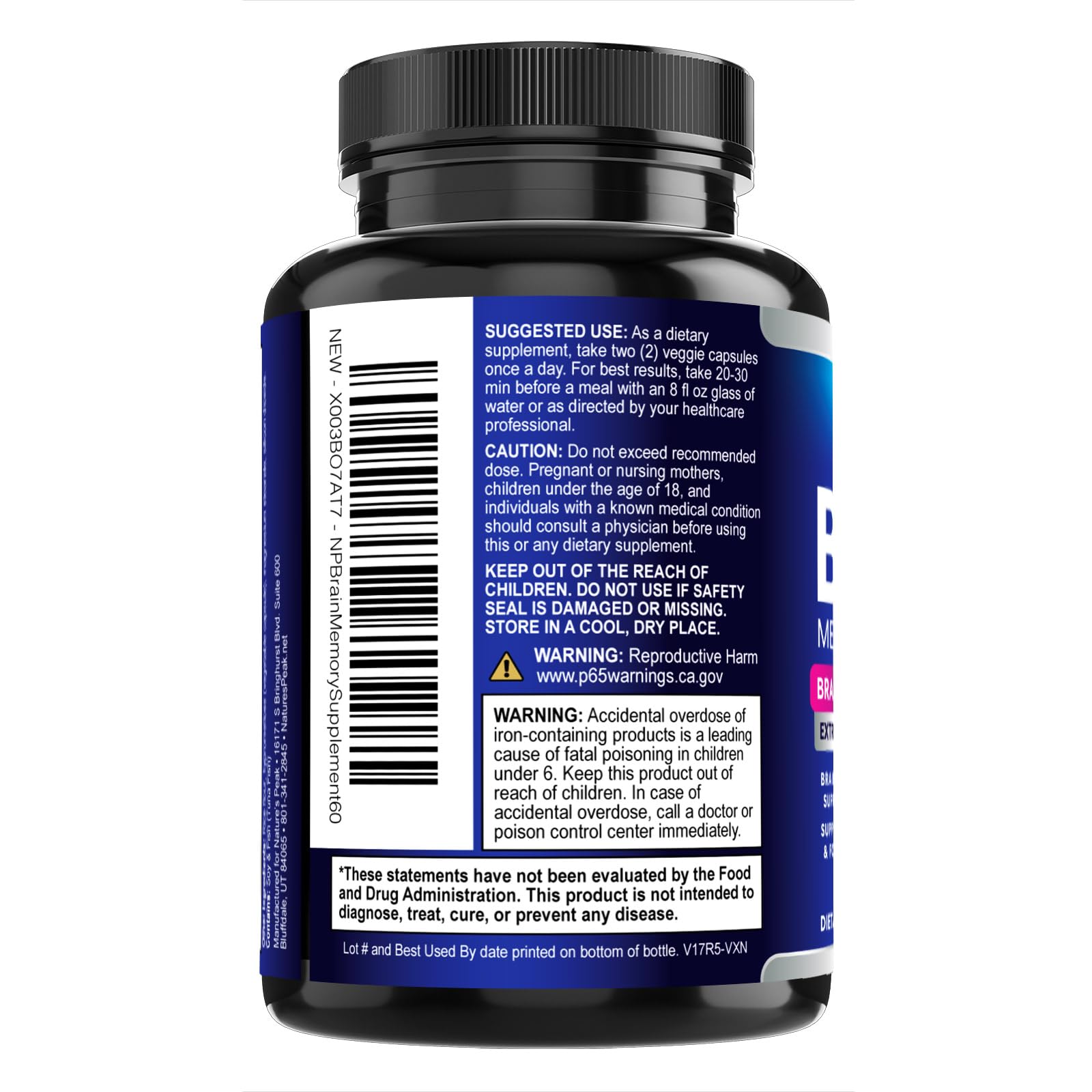Brain Memory Supplement - 3X Strength Nootropics for Concentration, Clarity & Focus Support - Brain Health Cognitive Vitamins with Bacopa, Phosphatidylserine & DMAE, Brain Booster Pills, 60 Capsules Nature's PeakAu supplements