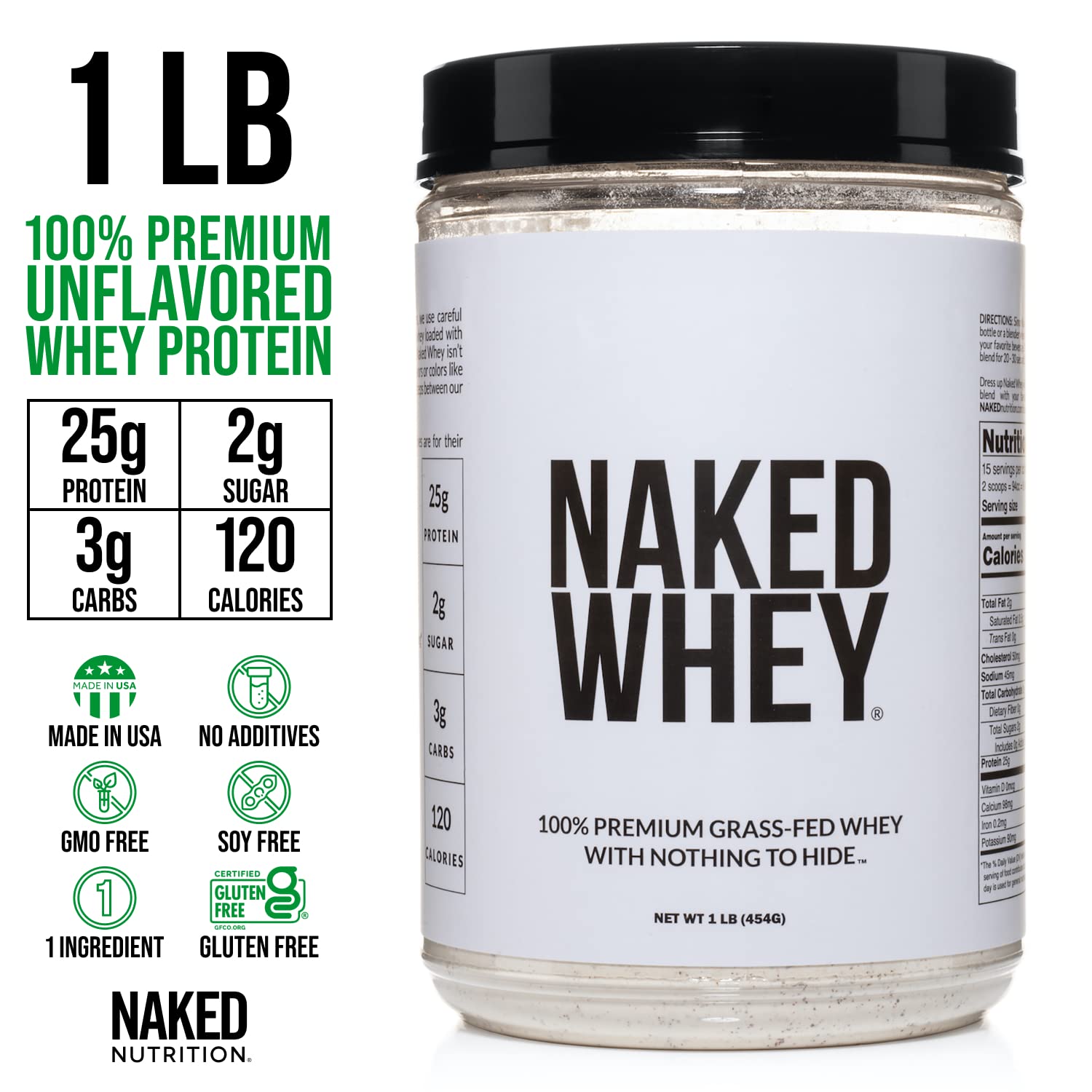 Naked Nutrition Naked Whey 1Lb - Only 1 Ingredient, Grass Fed Whey Protein Powder Naked NutritionUS supplements