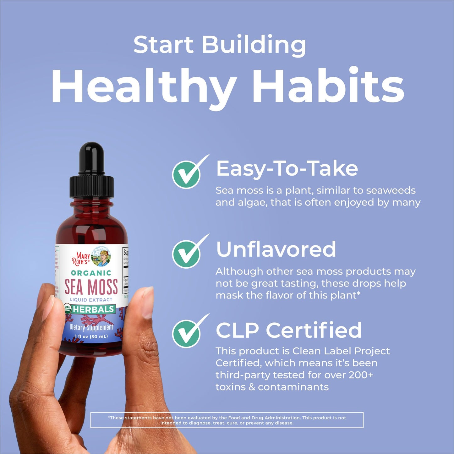 MaryRuth Organics Irish Sea Moss Liquid Drops | Chondrus Crispus | Wild Harvested | Organic Irish Moss Formulated for Adults & Kids Ages 14+ | Unflavored | Sugar Free | Vegan | Non-GMO | 1 Fl Oz MARYRUTH'SUS supplements