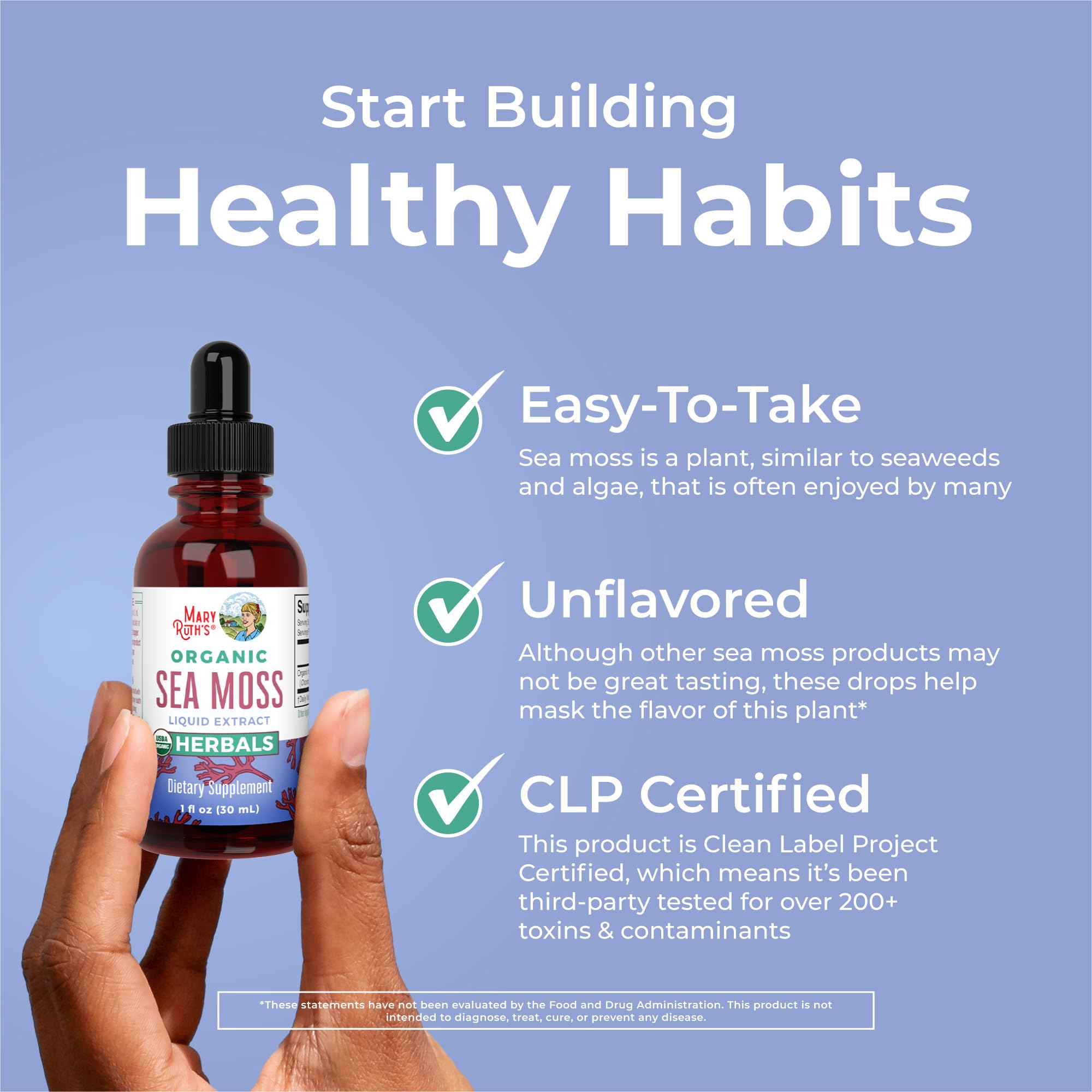 MaryRuth Organics Irish Sea Moss Liquid Drops | Chondrus Crispus | Wild Harvested | Organic Irish Moss Formulated for Adults & Kids Ages 14+ | Unflavored | Sugar Free | Vegan | Non-GMO | 1 Fl Oz MARYRUTH'SUS supplements