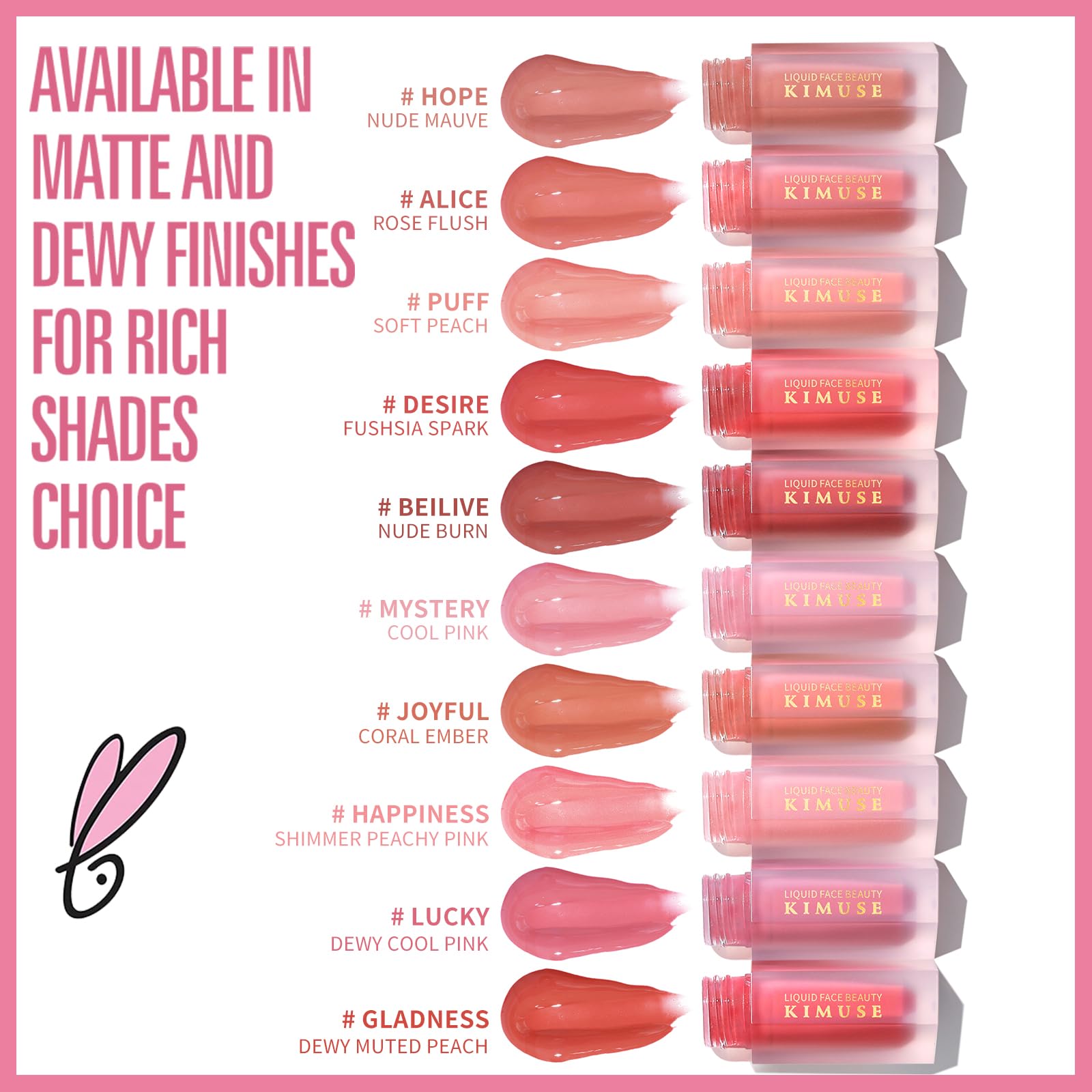 KIMUSE Liquid Blush, Long-Wearing Pigmented Soft Cream Face Blush, Waterproof, Smudge Proof, Dewy Finish KIMUSEAu supplements