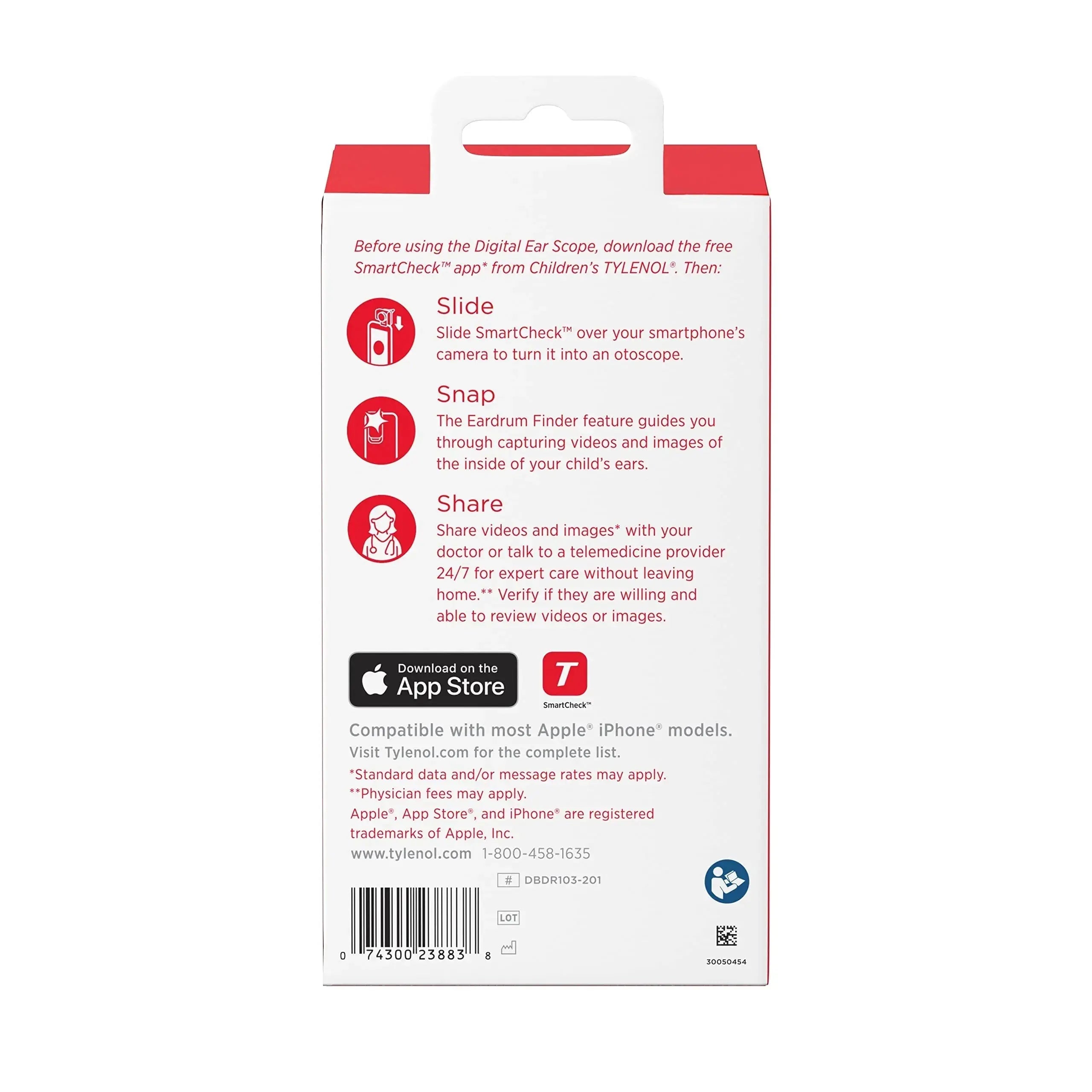 SmartCheck Digital Ear Scope from Children's Tylenol, Otoscope with Light, 1 Otoscope Clamp, 12 Specula Tips + Children's Tylenol Pain + Fever Medicine with Acetaminophen, 8 fl. oz TylenolAu supplements