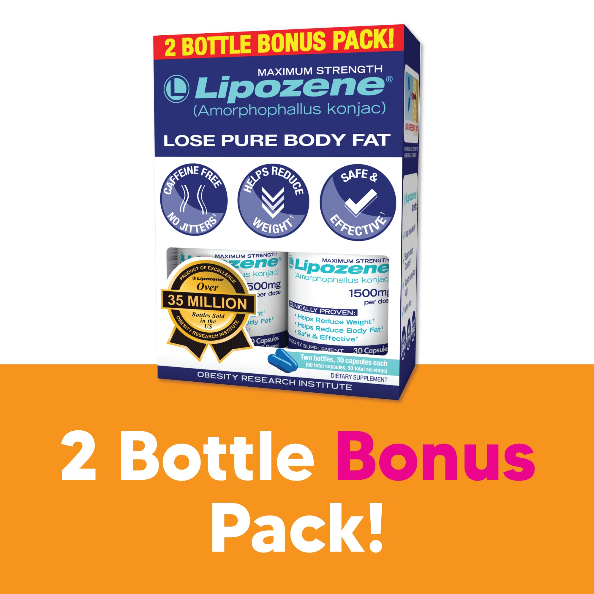 Lipozene Diet Pills - Weight Loss Supplement - Appetite Control - Two Bottles of 30 Capsules LipozeneUS supplements