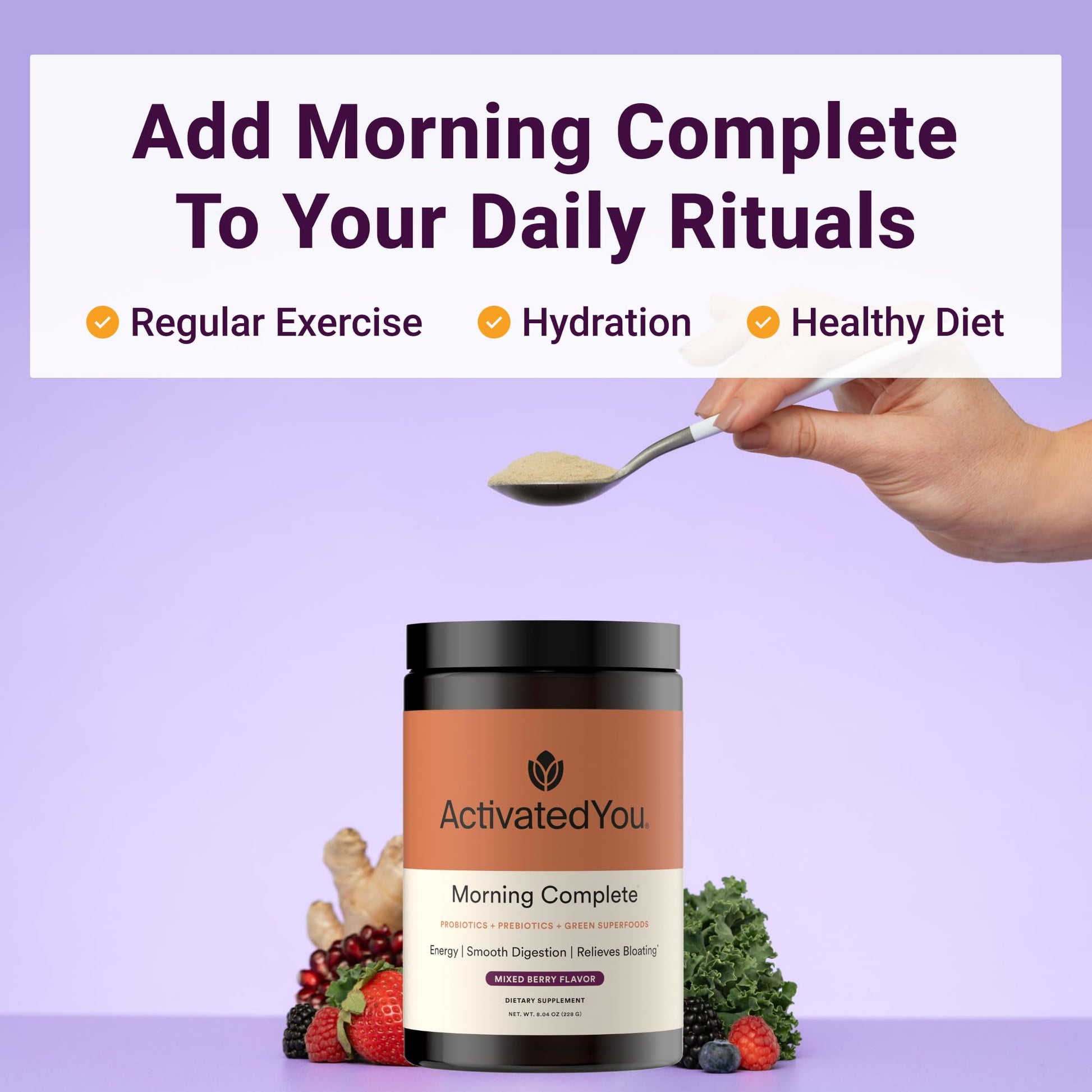 ACTIVATEDYOU Morning Complete Super Greens Powder Drink Mix - Gut Health Boost with Prebiotics, Probiotics, & Antioxidants - 10 Billion CFUs, Mixed Berry Flavor - Greens Superfood Powder - 3 Pack ACTIVATEDYOUAu supplements