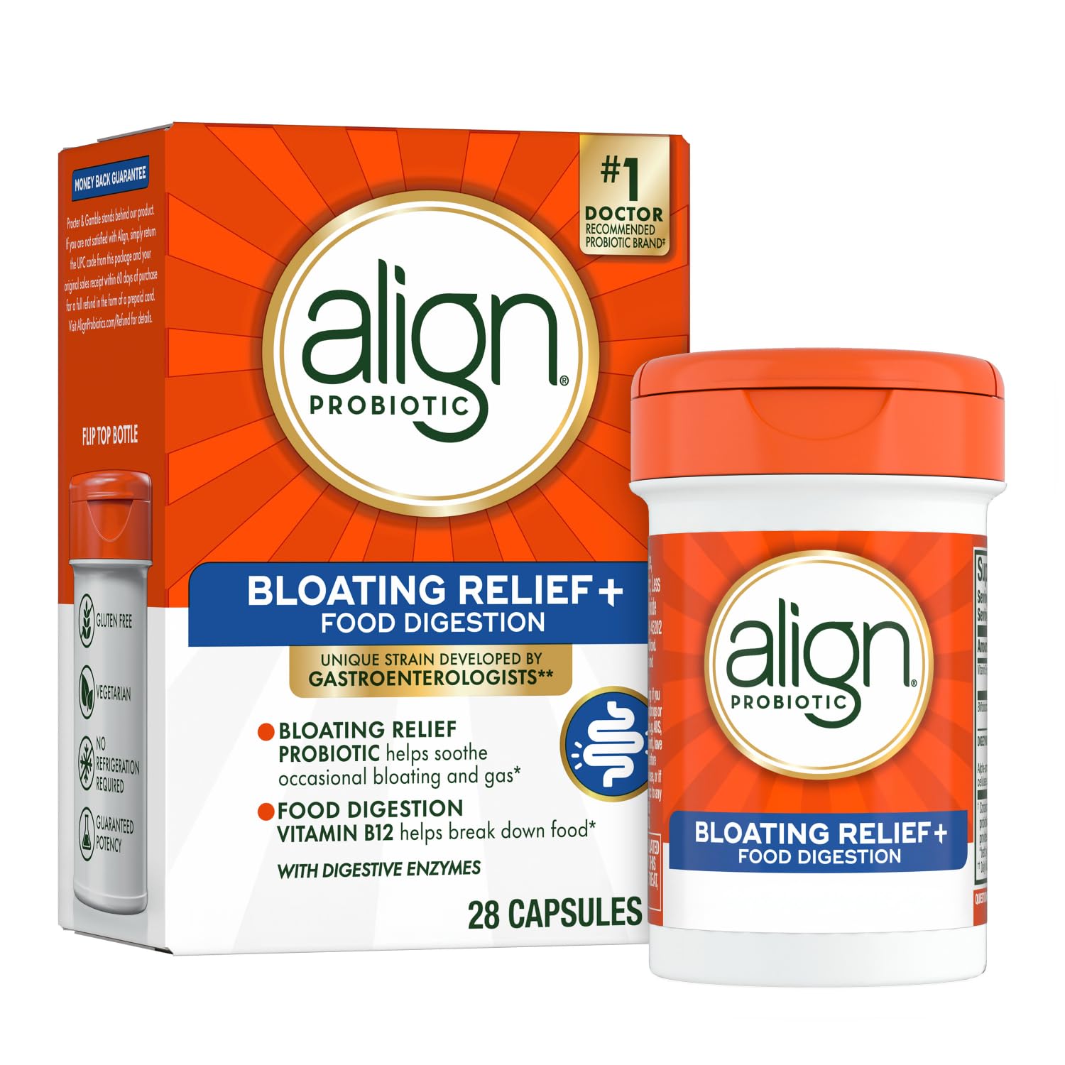 Align Probiotic Bloating Relief + Food Digestion, Probiotics for Women and Men, #1 Doctor Recommended Brand‡, Promotes Digestive Health and Helps Support the Metabolism of Food*, 28 Capsules AlignAu supplements