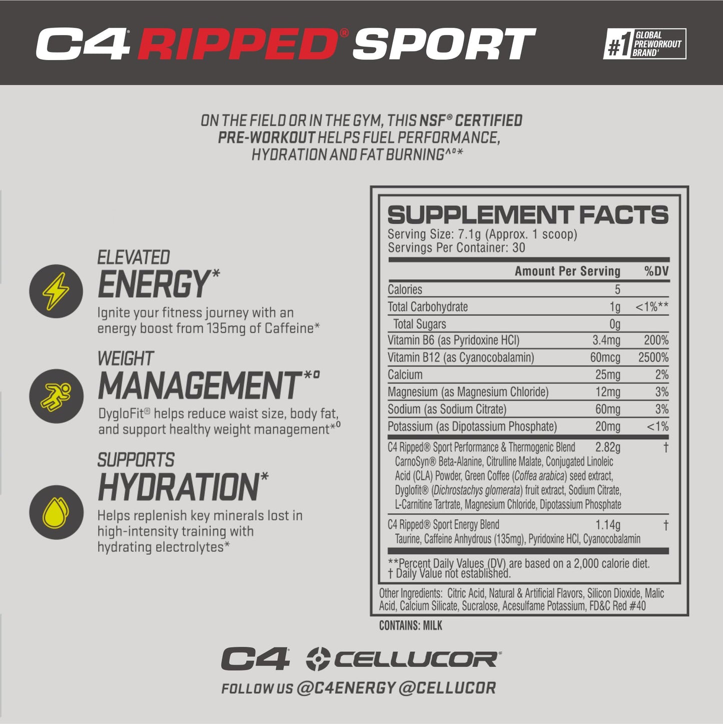 C4 Ripped Sport Pre Workout Powder Fruit Punch - NSF Certified for Sport + Sugar Free CellucorUS supplements