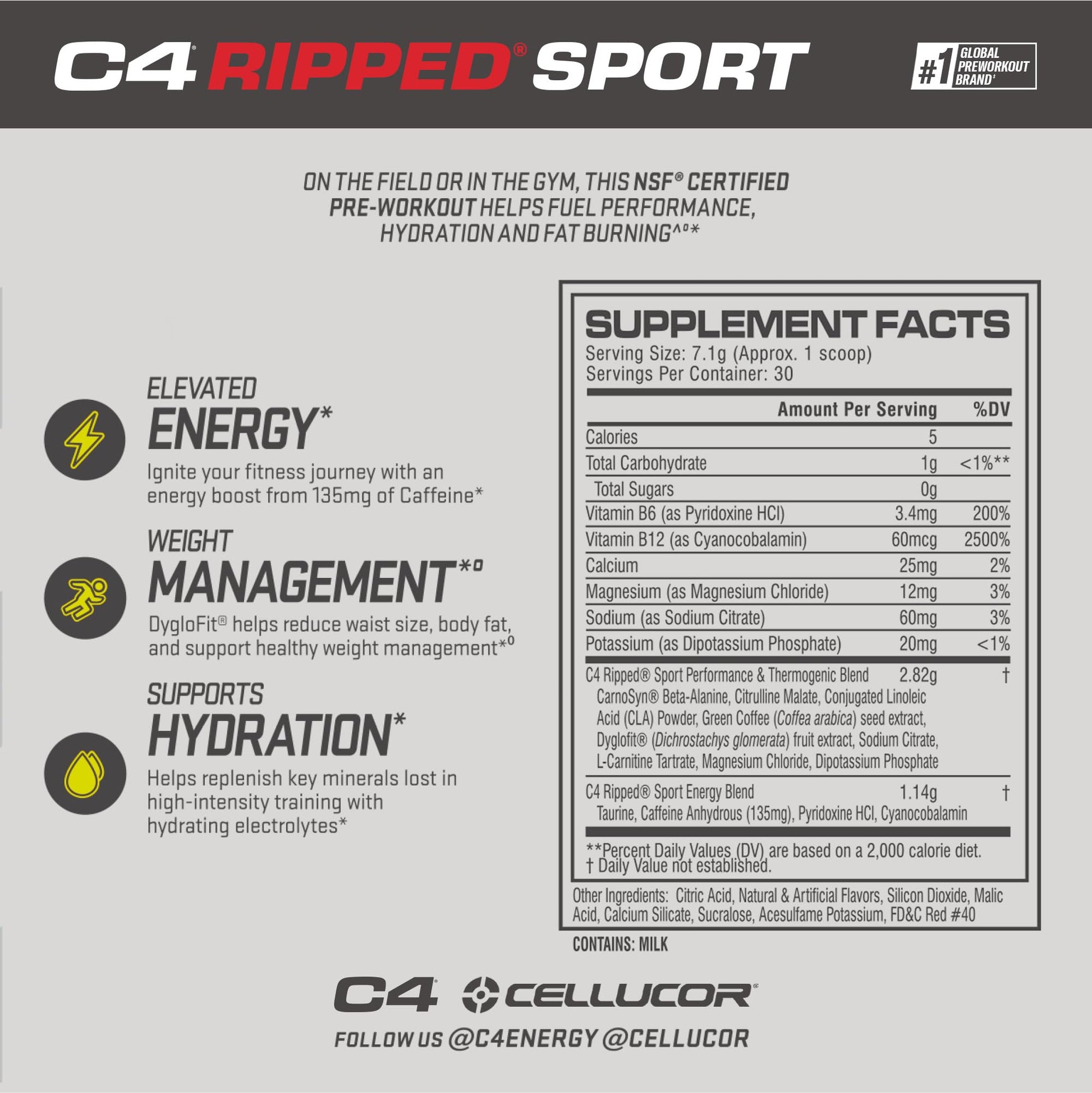 C4 Ripped Sport Pre Workout Powder Fruit Punch - NSF Certified for Sport + Sugar Free CellucorUS supplements