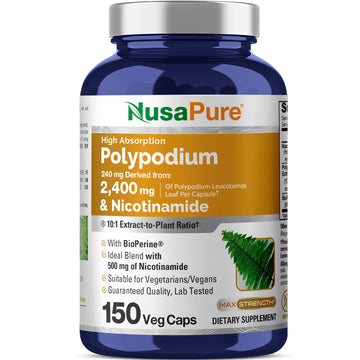 NusaPure Polypodium Nicotinamide 10:1 Extract, 240 mg Equivalent to 2,400 mg per Veg Caps - 150 Count (Non-GMO, Soyfree, Bioperine) NusaPureAu supplements