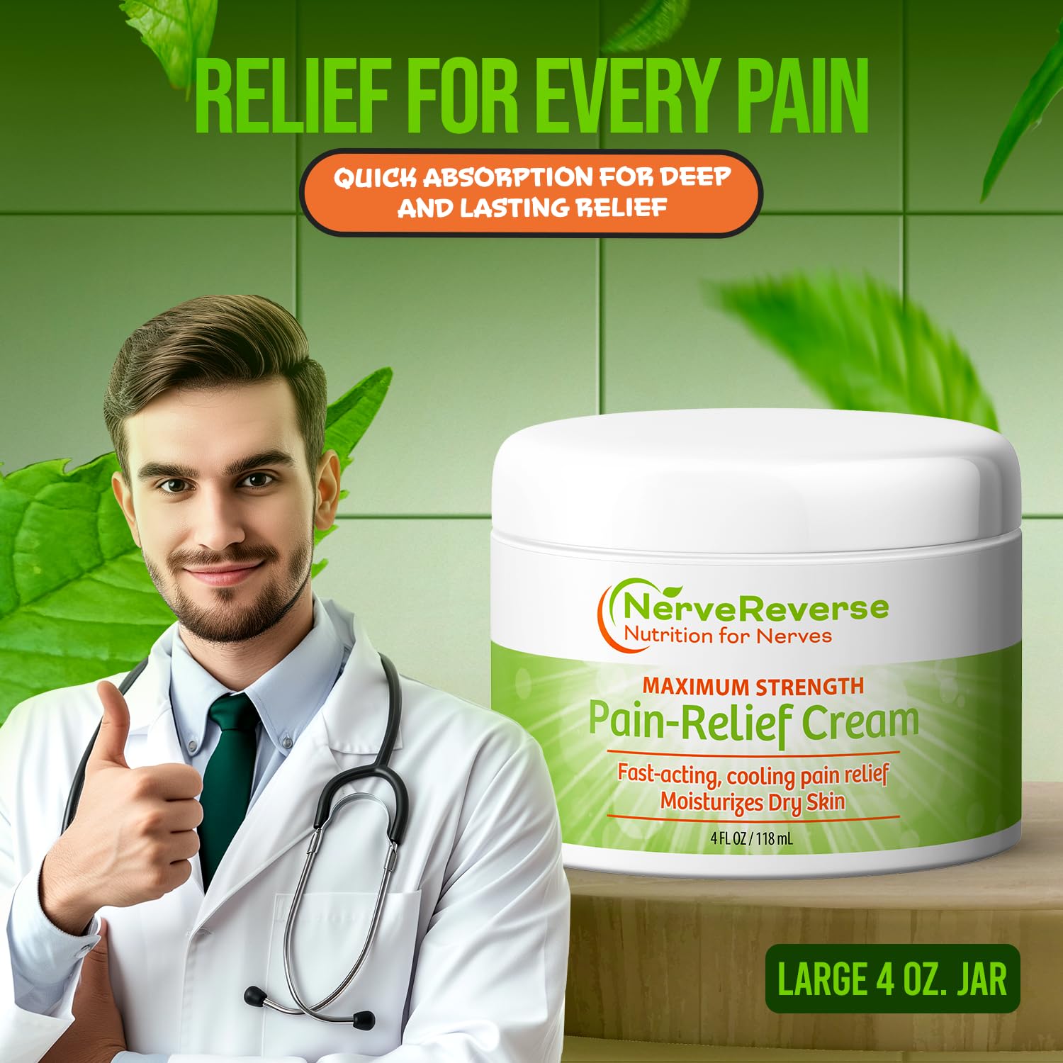 NerveReverse - Neuropathy Pain Relief Cream for feet, Hands, Legs Toes. Large 4 OZ. JAR. Fast-Acting, Maximum Strength Cream with 4% Menthol, MSM, L-Carnitine, L-Arginine, Vitamin E, Vitamin B6 NERVEREVERSE NUTRITION FOR NERVESAu supplements