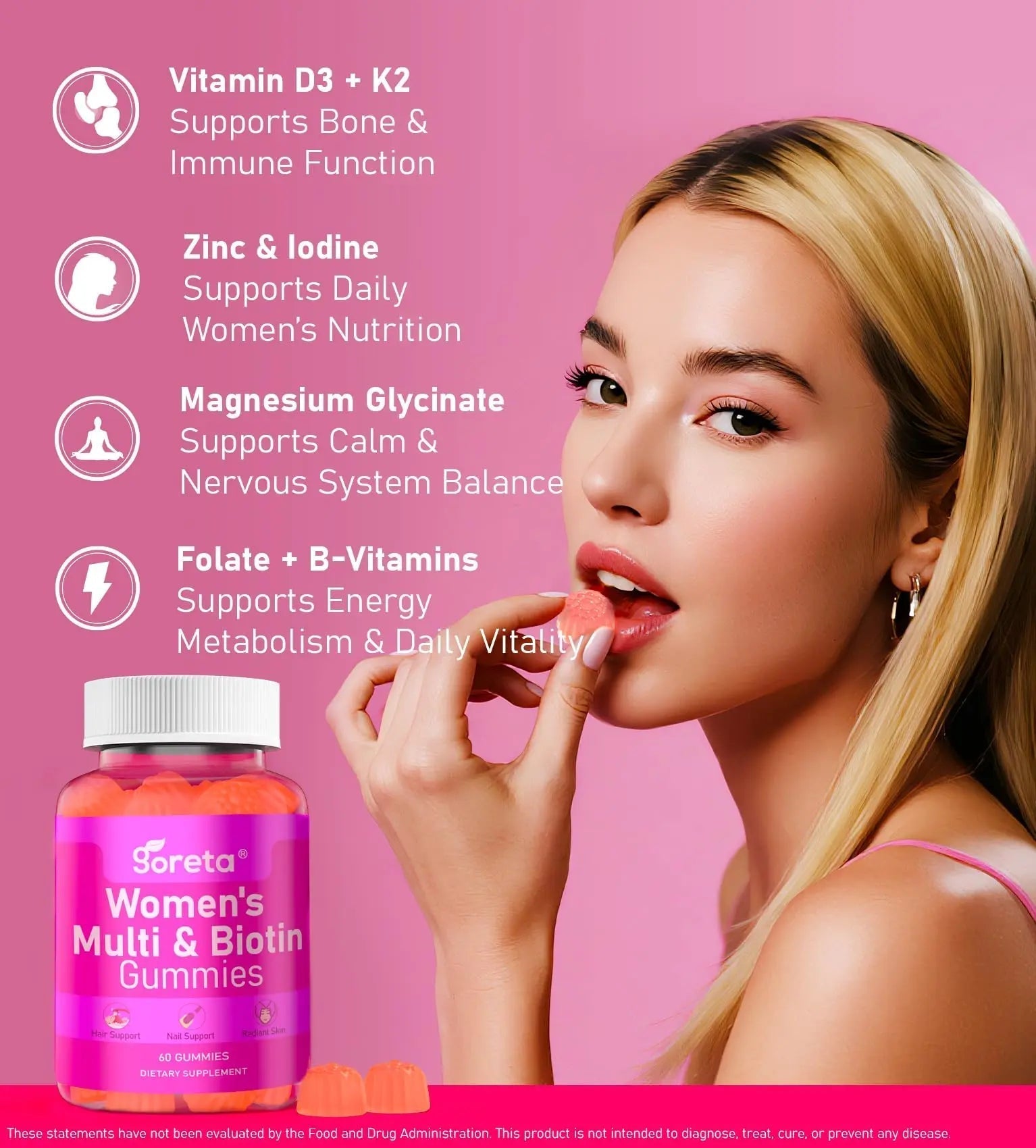 Goreta Women’s Multivitamin Gummies with Biotin 2,500 mcg – 15 Key Nutrients, Sugar-Free Mixed Berry, Pectin-Based, 60 Count GoretaAu supplements