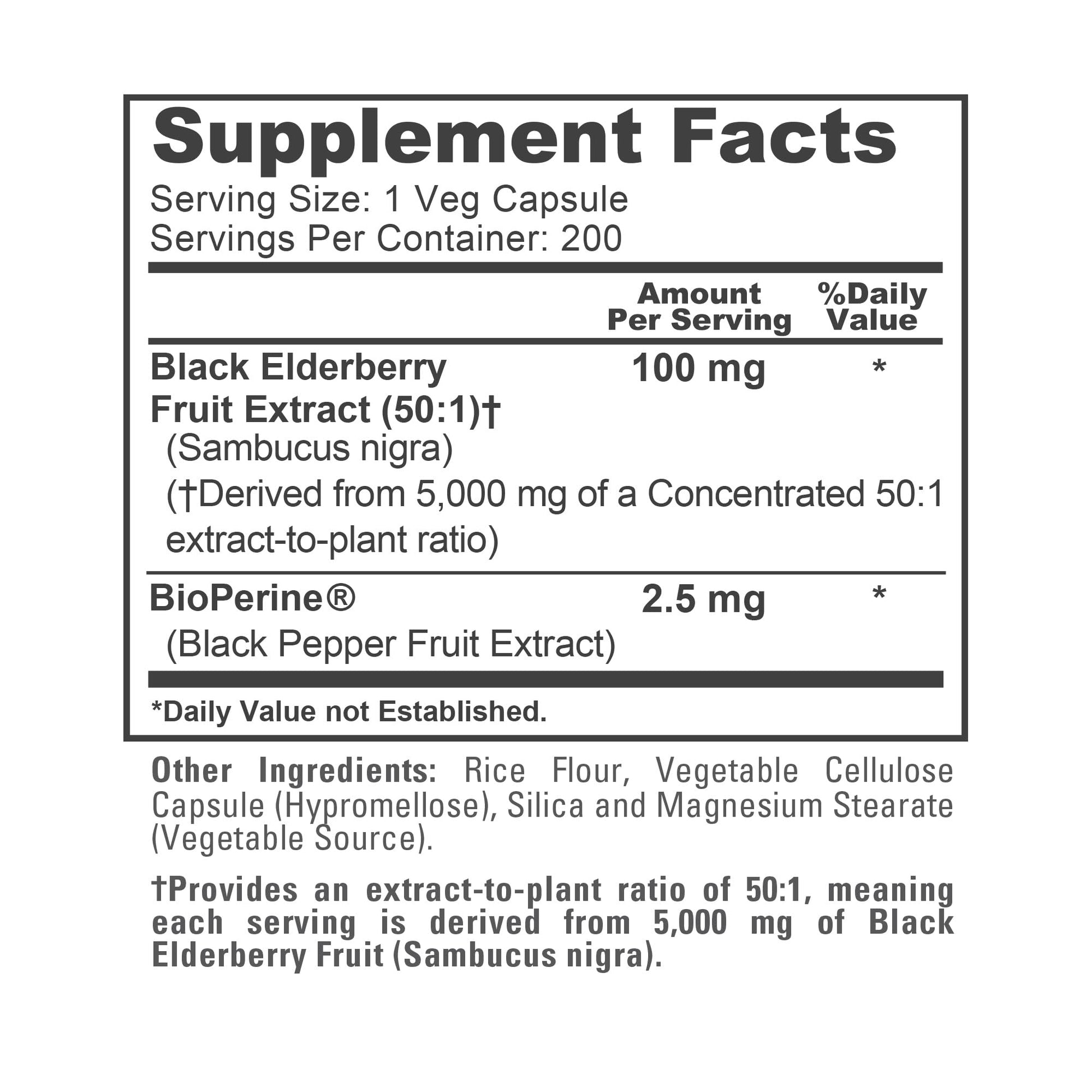 NusaPure Black Elderberry 50:1 Extract, 100 mg Equivalent to 5,000mg per Veggie Capsules, 200 Count (Vegan, Non-GMO, Bioperine) Dietary Supplement NusaPureAu supplements