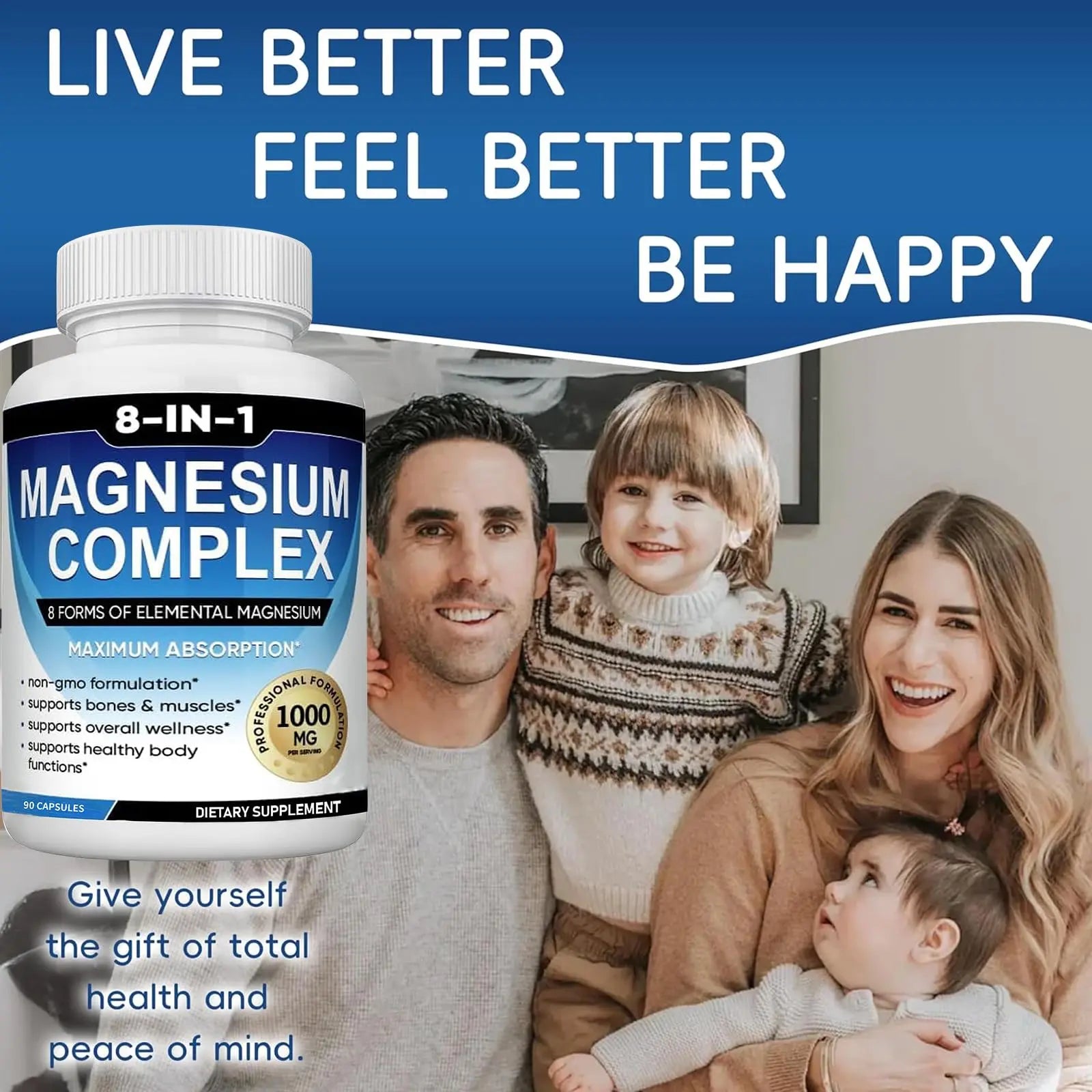 Magnesium Complex Supplement 8 Elemental 1000mg with Glycinate,Citrate for Muscle, Recovery, Stress, Energy, Bone Health, Vegan Non-GMO 180 Capsules, Magnesium Supplement for Women, Men, 2 Bottle caicieternz supplements