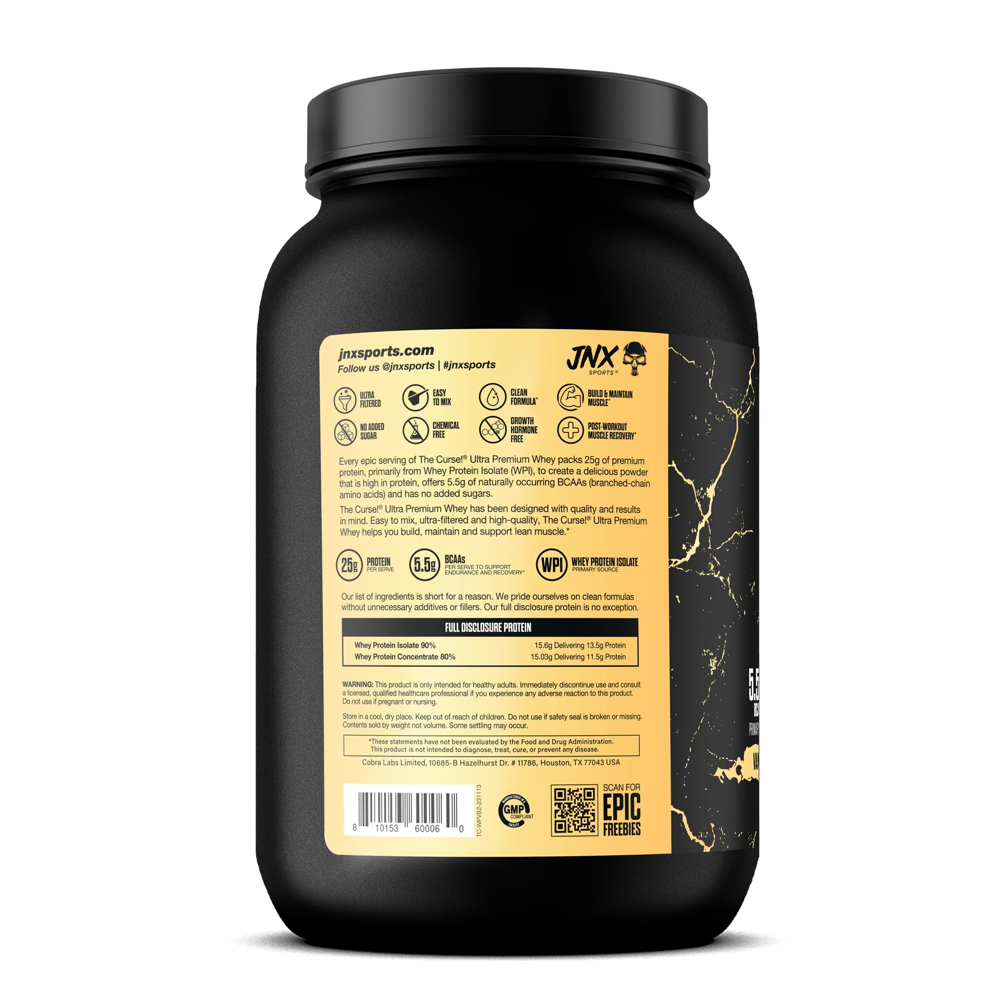 JNX SPORTS The Curse! Ultra Premium Whey Protein Powder Vanilla Bean 2lb | 25g Protein JNX SPORTSUS supplements