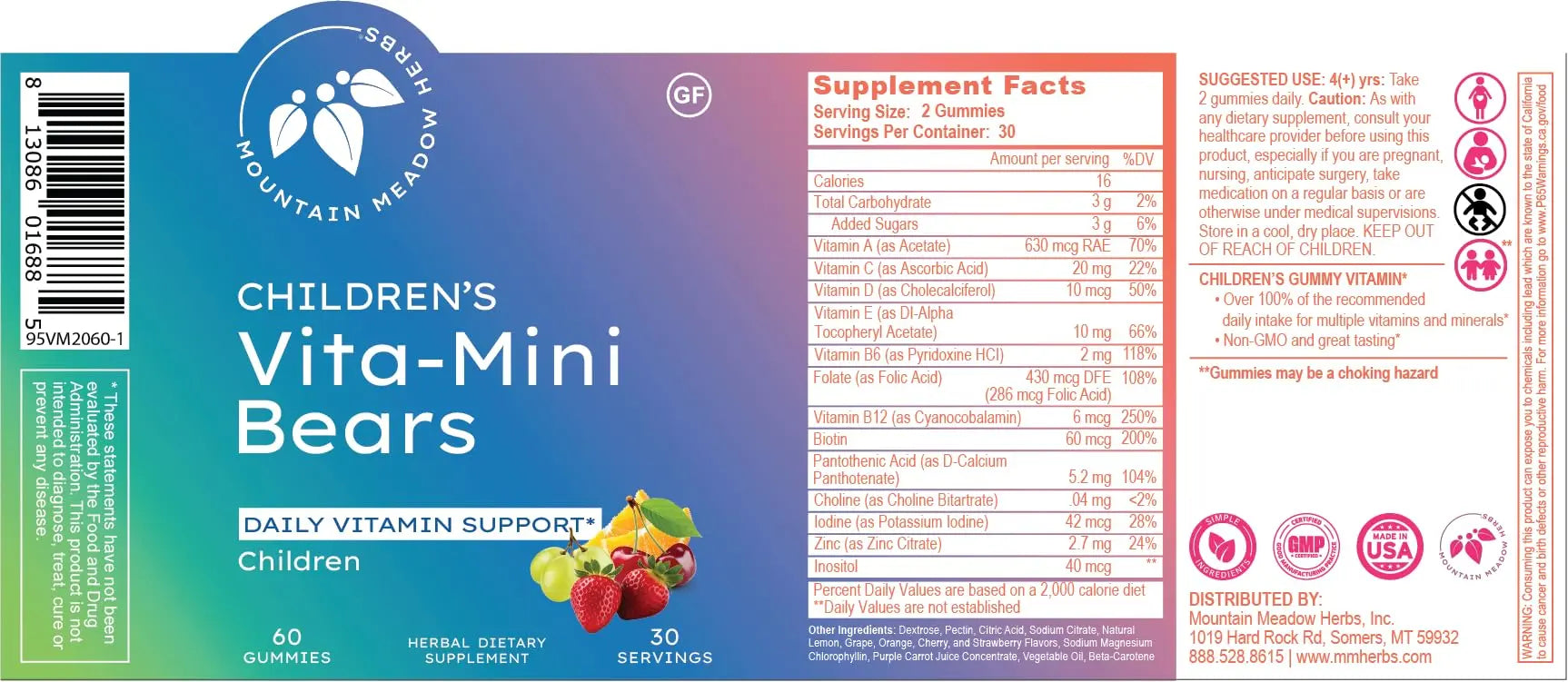 Mountain Meadow Herbs Vita-Mini Bears for Children | Multivitamin with Biotin, Folic & Pantothenic Acid, Iodin, Zinc | Mountain Meadow HerbsAu supplements