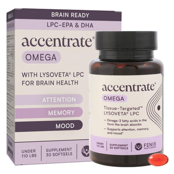 Omega w/LYSOVETA LPC | EPA & DHA Supplements for Brain Health | Focus, Attention, Memory, & Mood | 6X Higher Absorption Than Fish Oil | Omega-3 Fatty Acid Supplements | Highest Potency LPC-DHA AccentrateAu supplements