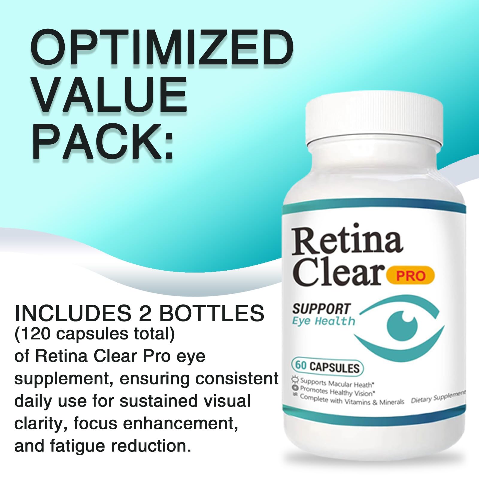 Vunexo Retina Clear Pro Eye Health Support Supplement, with Minerals and Vitamins, Lutein and Bilberry Extract Supports Visual Clarity, Eye Fatigue Relief & Focus（2PCS VunexoAu supplements