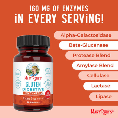 MaryRuth’s Gluten Digestive Enzymes | Up to 2 Month Supply | Proprietary Enzyme Blend | Vegan Pine-Based Capsules | Non-GMO | 60 Count MARYRUTH'SUS supplements
