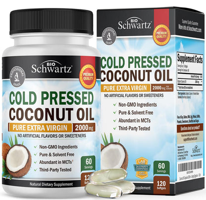 Coconut Oil Capsules 2000mg - Organic Pure Extra Virgin Unrefined Cold Pressed MCT BioSchwartzUS supplements
