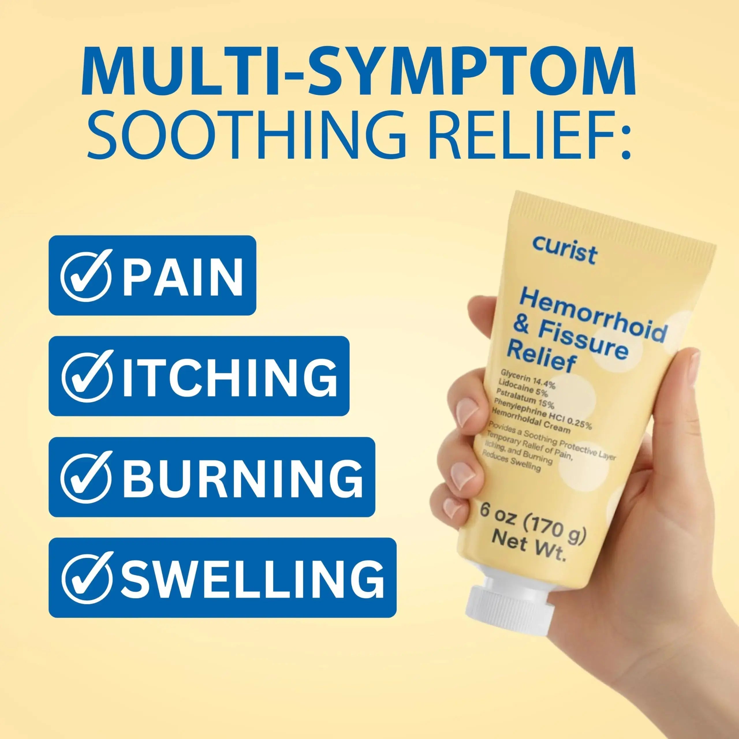Curist Fissure and Hemorrhoid Cream with Lidocaine 5% and Phenylephrine HCl - Numbing Anal Fissure Cream Temporarily Shrinks Hemorrhoids - Reduces Itching, Swelling, & Burning - Huge Tube - 6oz CuristAu supplements