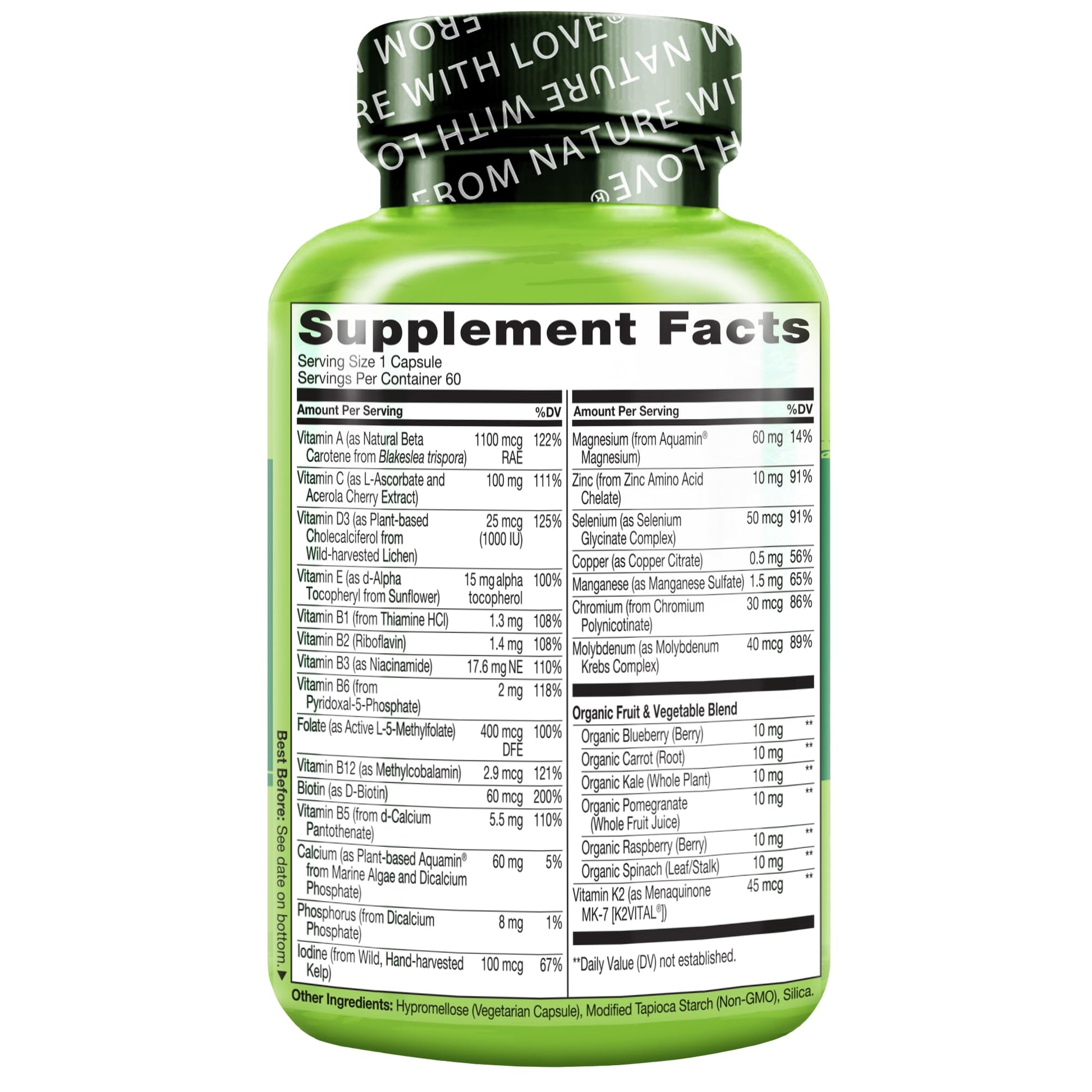 NATURELO Mens Multivitamins for Men 50+ - One Daily Multivitamin for Men with Vitamins, Minerals & Organic Whole Foods, Boost Energy & Health, Non-GMO, 60 Vegetarian Capsules NATURELOAu supplements