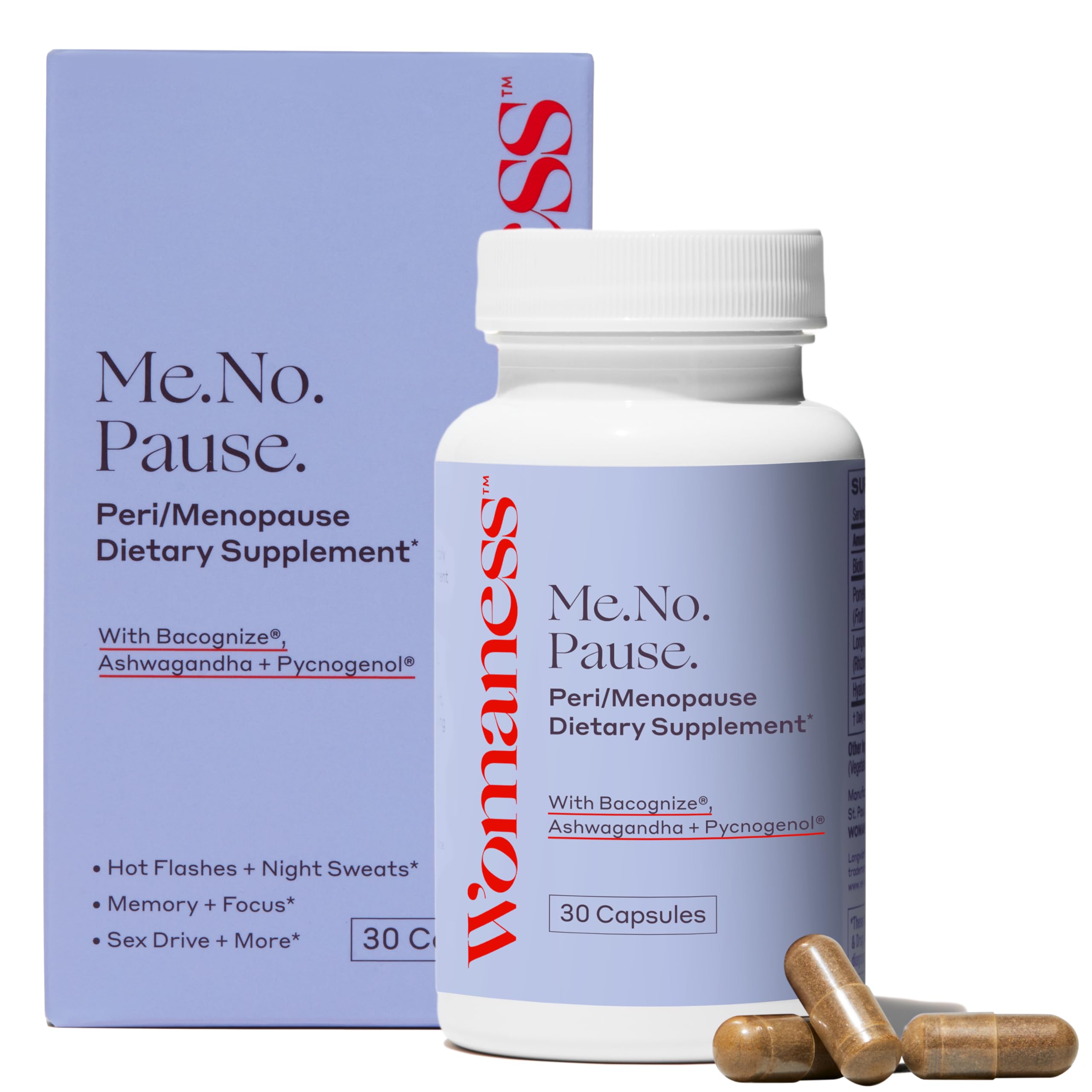 Womaness Menopause Supplements for Women - Hormone Balance for Women Perimenopause and Menopause - Ashwagandha, Pycnogenol and Bacognize for Hot Flashes, Brain Fog and Mood Hormone Free - 30 Capsules WomanessAu supplements