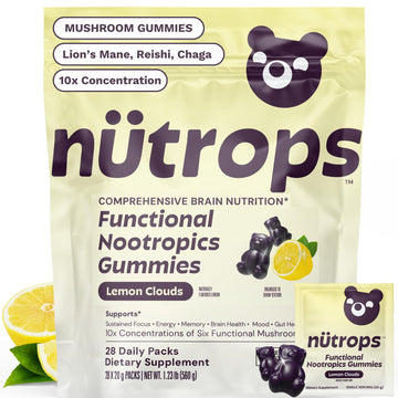 Nutrops Lions Mane Mushroom Gummies for adults, Functional Nootropics, Herbal Brain Supplement for Energy, Brain Health, Cognitive, Memory & Focus, Reishi, Chaga, Cordyceps, Coriolus, 28 daily Packs GrünsAu supplements
