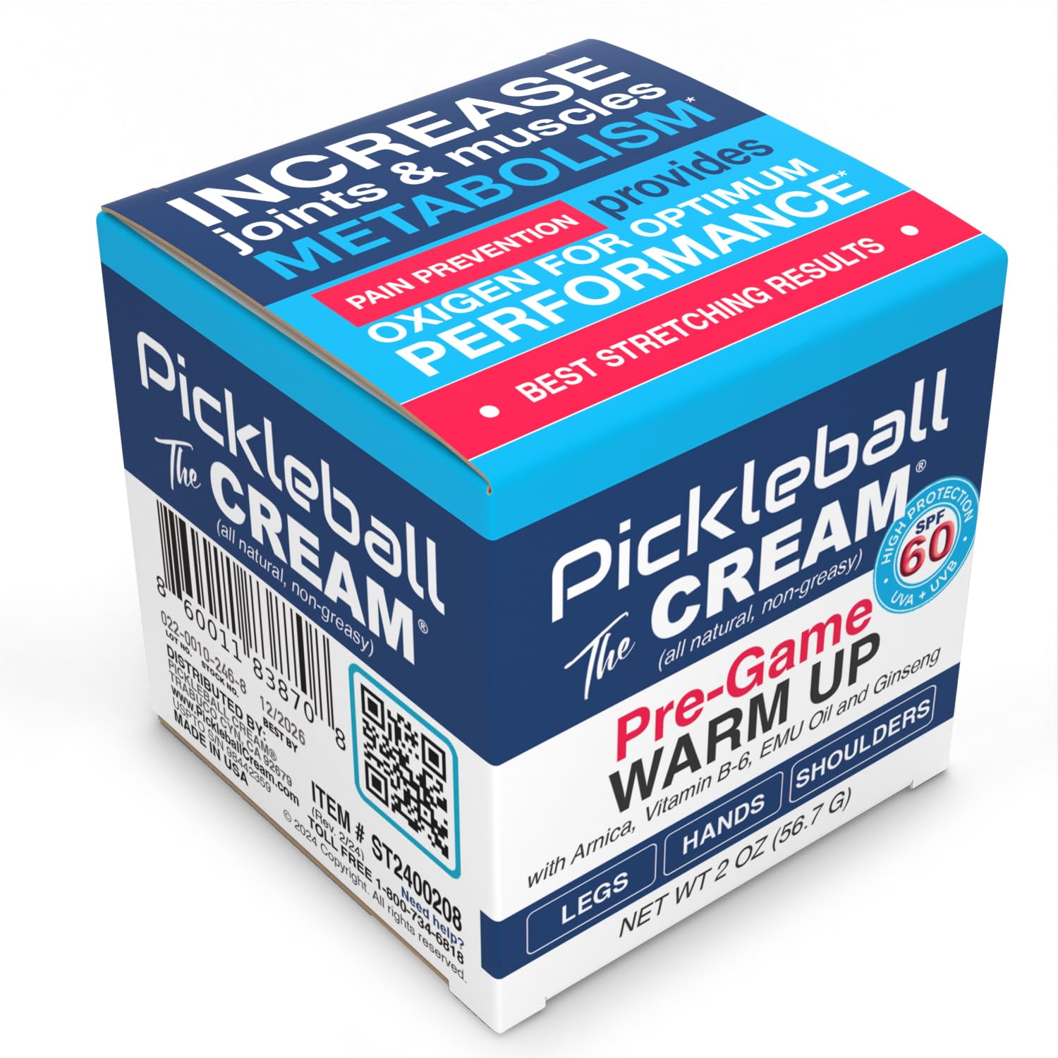 Pickleball Cream PRE-Game Warm UP SPF 60 Joint & Muscle Therapy Cream Grip Strength Pickleball Paddle Control Accurate Ball Shots Joints Muscles Metabolism Oxygen Pain Prevention Maximum Performance Pickleball CreamAu supplements