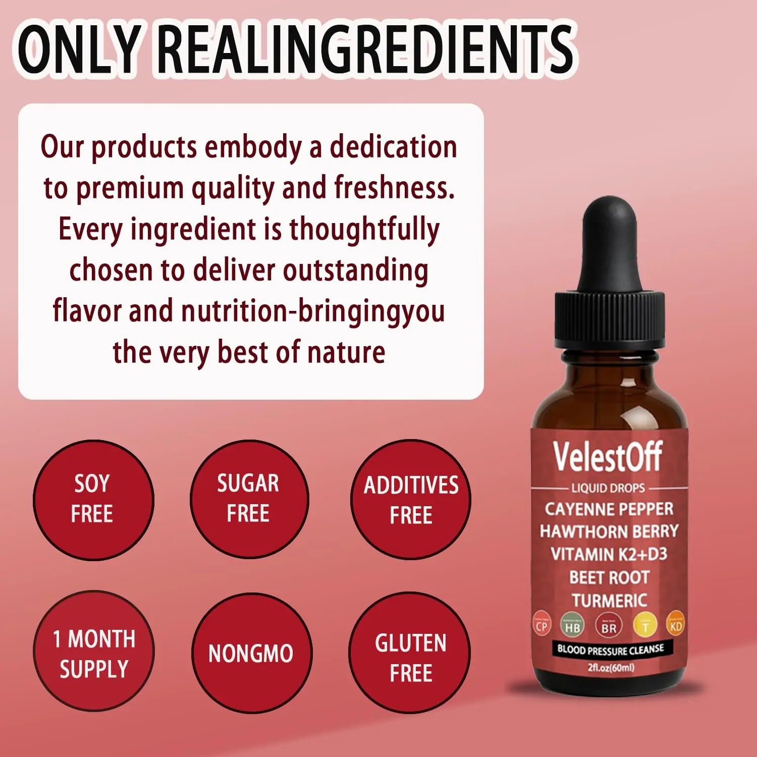 Velestoff Cayenne Pepper & Cayenne Pepper Drops Liquid Supplement with Hawthorn, Beet Root, Turmeric, Vitamin K2 D3 Nutralisnz supplements