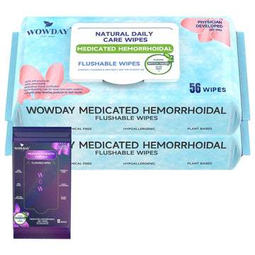 Wowday Flushable Hemorrhoid Wipes | Medicated Witch Hazel Wipes Ph Balanced | 112 Count Natural Fragrance Free Adult Hemorrhoids Witch Hazel Wipe for Butt Itch WowDayAu supplements