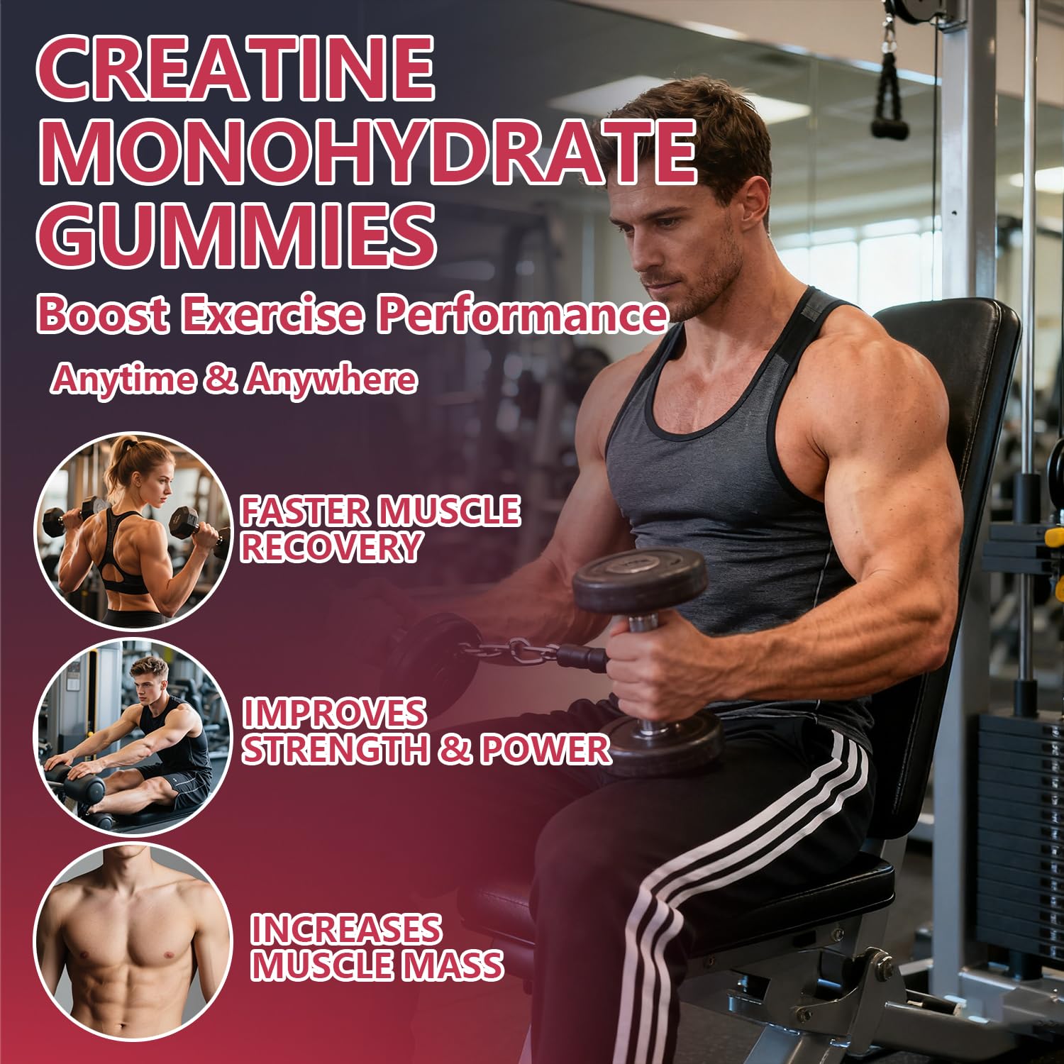 Crasye Creatine Gummies Complex 8000mg for Men and Women Creatine Monohydrate Gummy with BCAA Taurine for Muscle Strength and Energy Boost Sugar CrasyeUS supplements