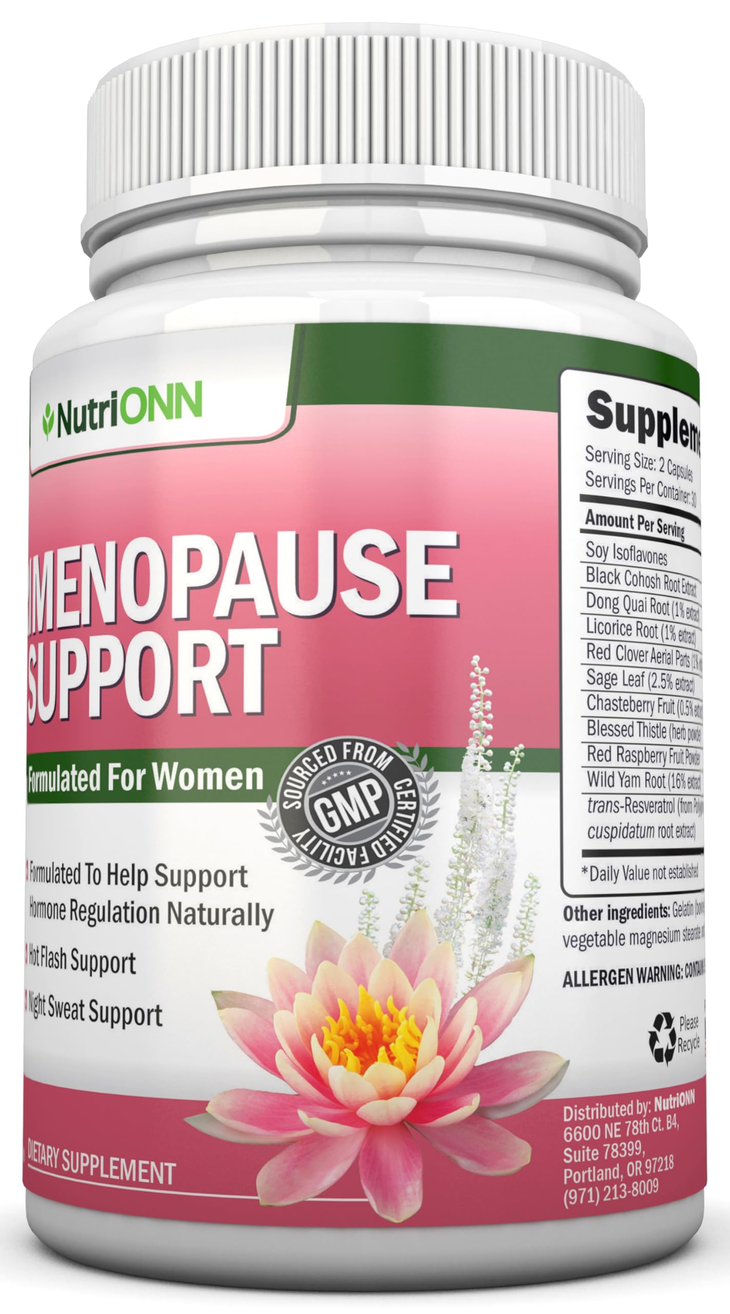 NutriONN Perimenopause Supplement for Women - Natural Support for Hot Flashes & Night Sweats - Improved Mood & Sleep - 11 Herbal Ingredients with Black Cohosh & Red Clover - Hormone Balance - Non-GMO NutriONNAu supplements