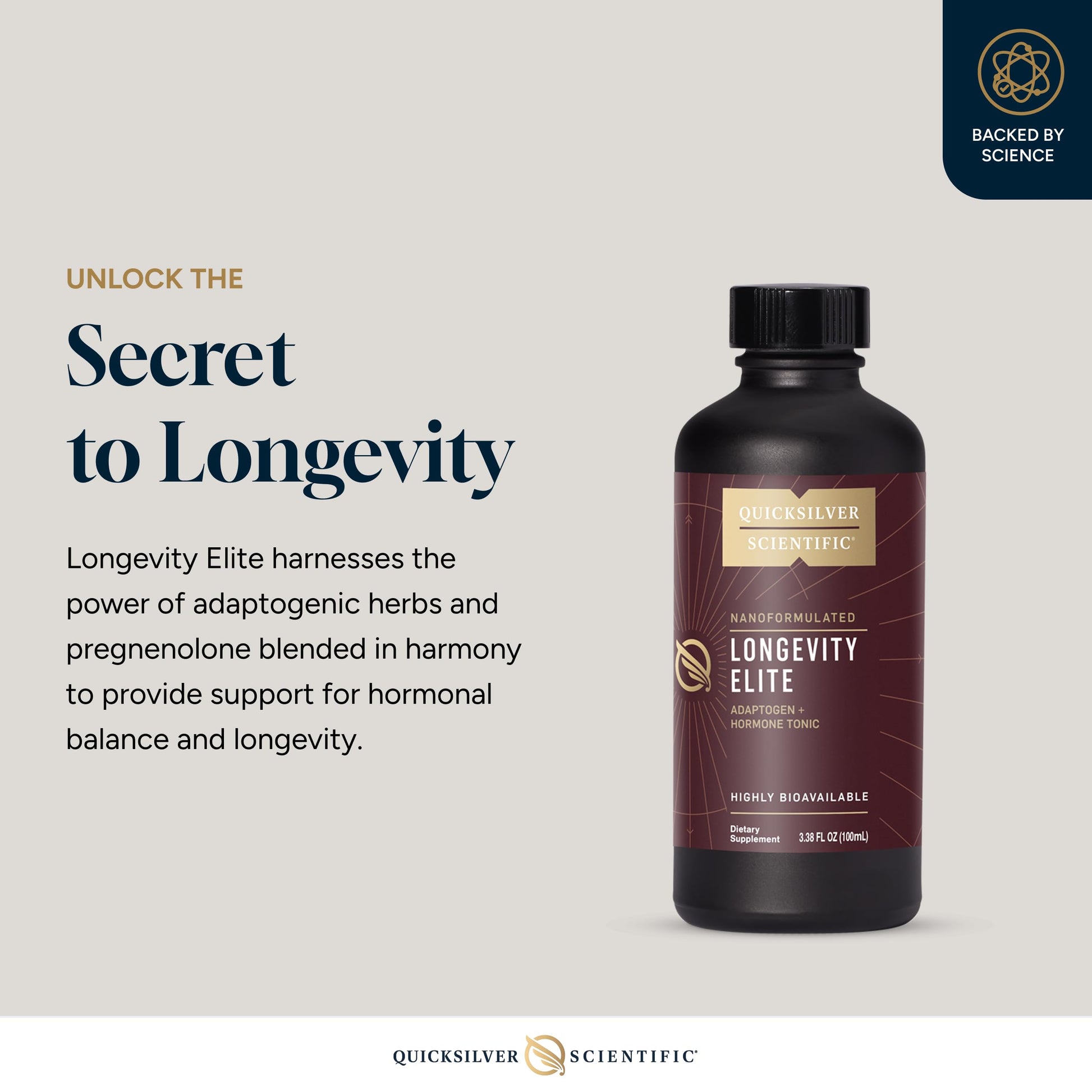 Quicksilver Scientific Longevity Elite - Liposomal Adaptogen + Pregnenolone Tonic - Herbal Supplements Designed for Age Optimization Support While Targeting AMPK, Sirtuins + Telomeres (100ml) Quicksilver ScientificUS supplements