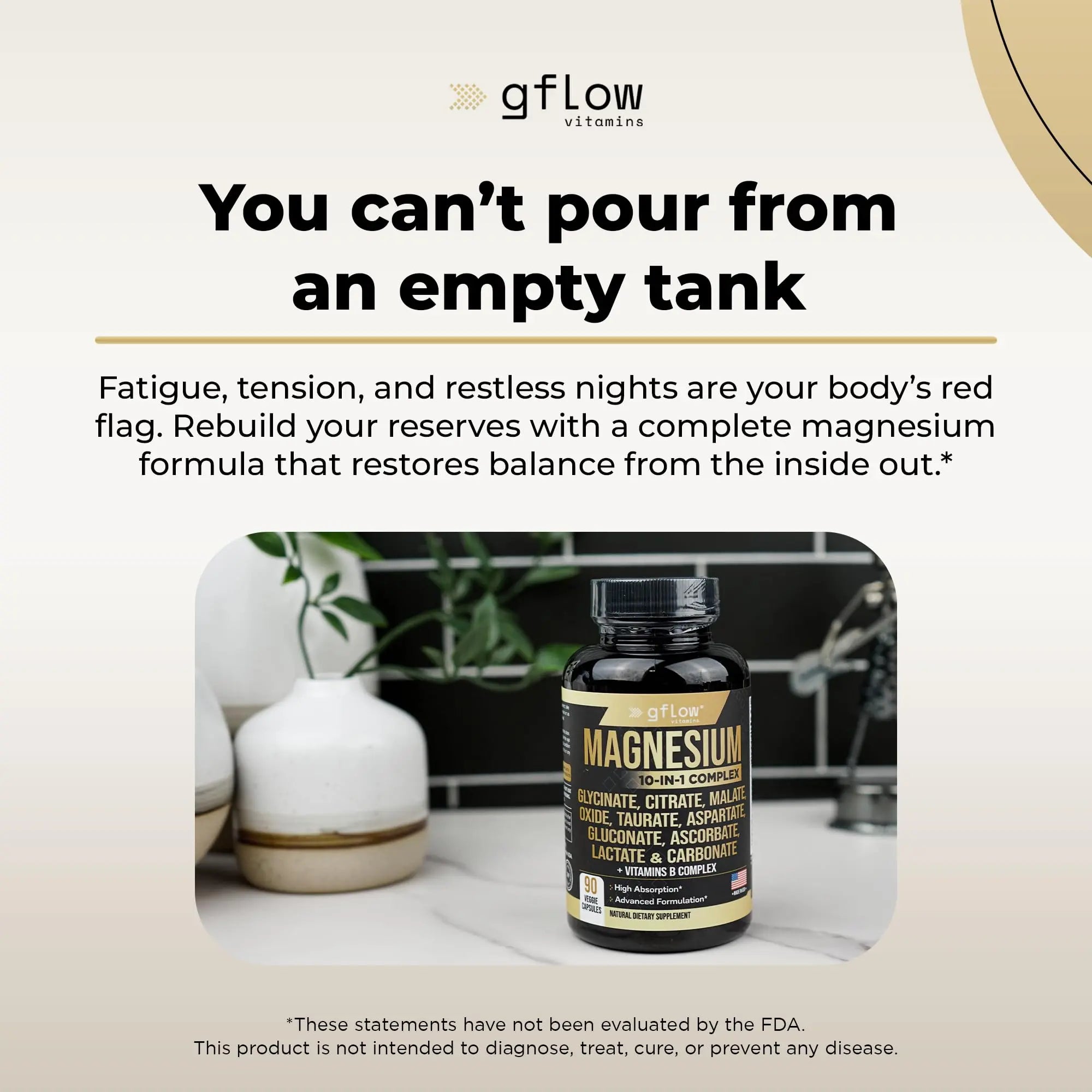 gflow vitamins Magnesium Complex Supplement - 10 Active Forms, Glycinate, Citrate, Malate, Oxide, Taurate, Aspartate, Gluconate, Ascorbate, Lactate, Carbonate, Plus More with Vitamin C B1 B2 B6 B12 gflow vitaminsnz supplements