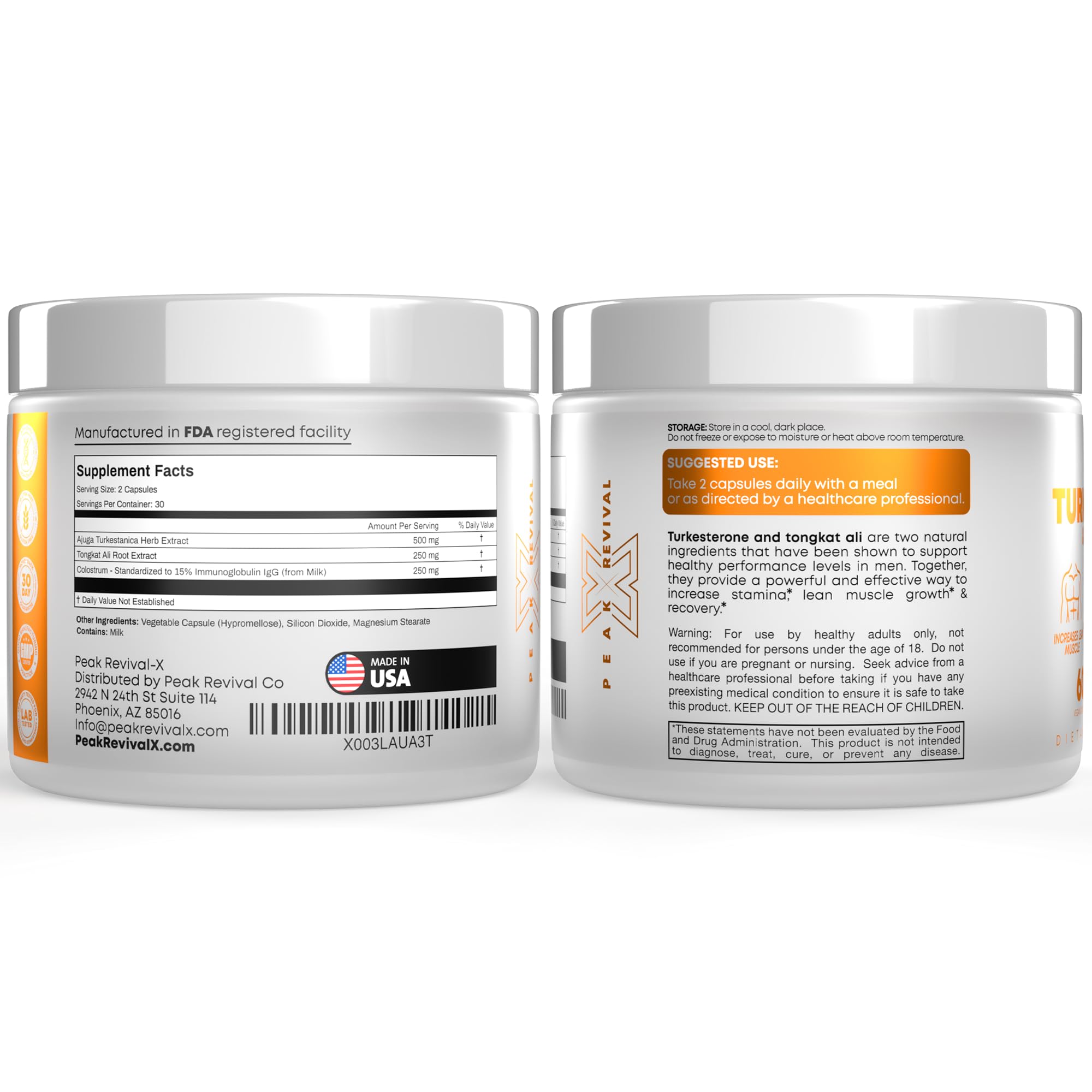 Peak Revival-X Turkesterone & Tongkat Ali 1000mg Supplement - 500mg Peak Revival-XAu supplements