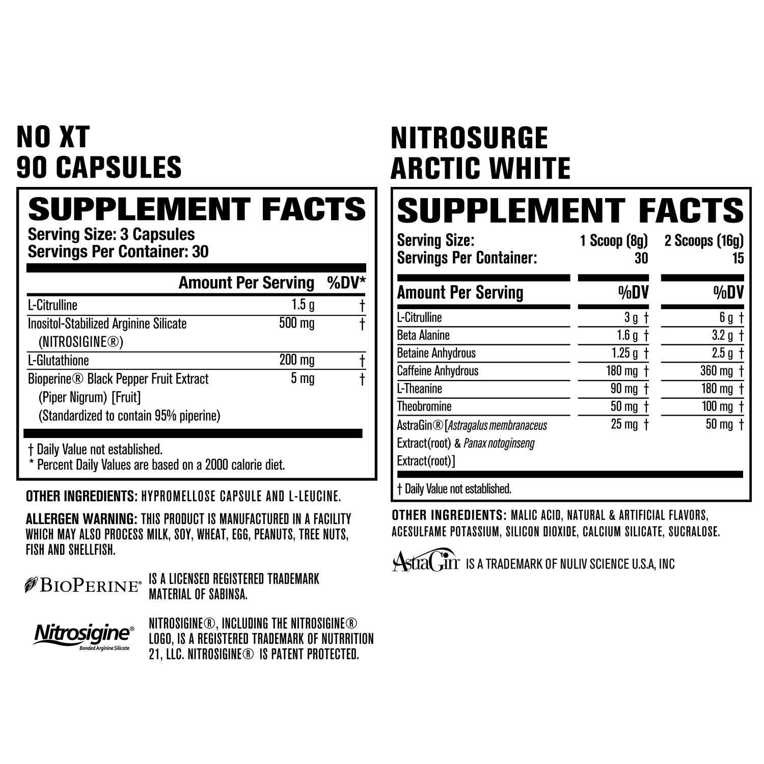Jacked Factory Nitrosurge Pre-Workout in Arctic White & N.O. XT Nitric Oxide Booster Jacked FactoryAu supplements