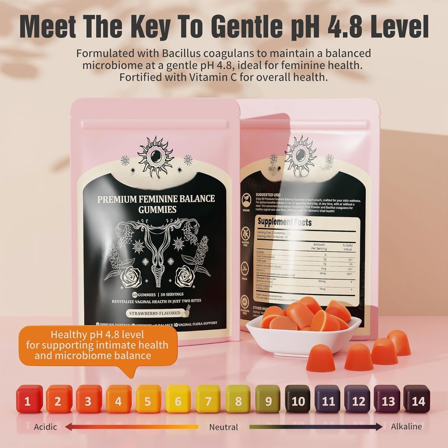 NIUSISE Feminine Balance Gummies, Premium Balance Supplement for Women PH Health, Immune Support, Vegan, Gluten-Free - Hawaiian Pineapple - 120 Gummies - 60 Servings 2 Pack. NIUSISEAu supplements
