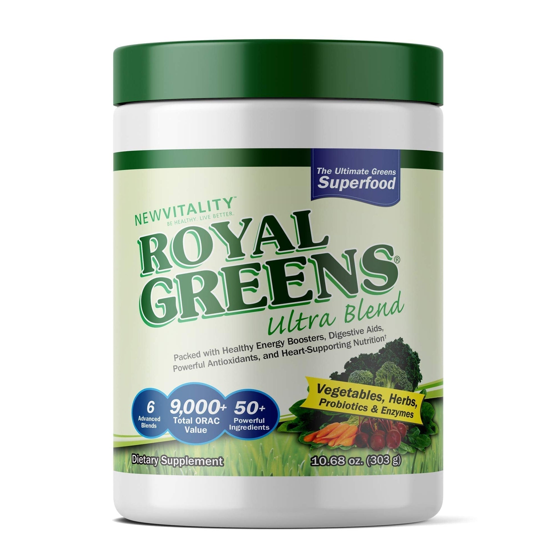 New Vitality Royal Greens Superfood Powder | Healthy Veggie Powder with Probiotics, Enzymes, Antioxidants, Wheat Grass & Greens 10.75oz (30 Day Supply) New VitalityAu supplements