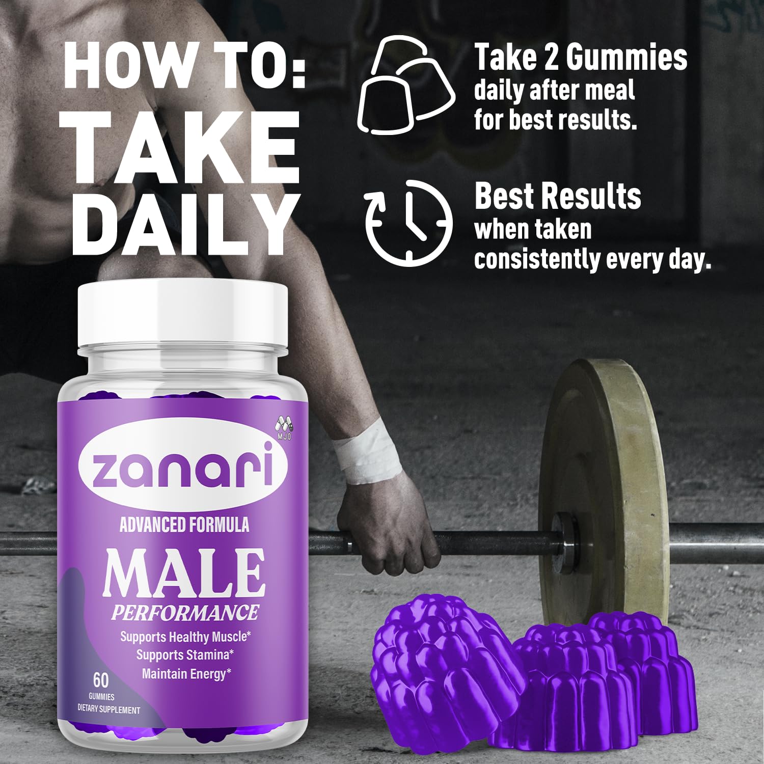 Zanari Gummies, Official Zanari Gummys for Men with All Natural Ingredients, Advanced Formula for Optimal Health & Total Wellness Support with Maximum Strength Active Lifestyle Vitamins (60 Gummies) MJOAu supplements
