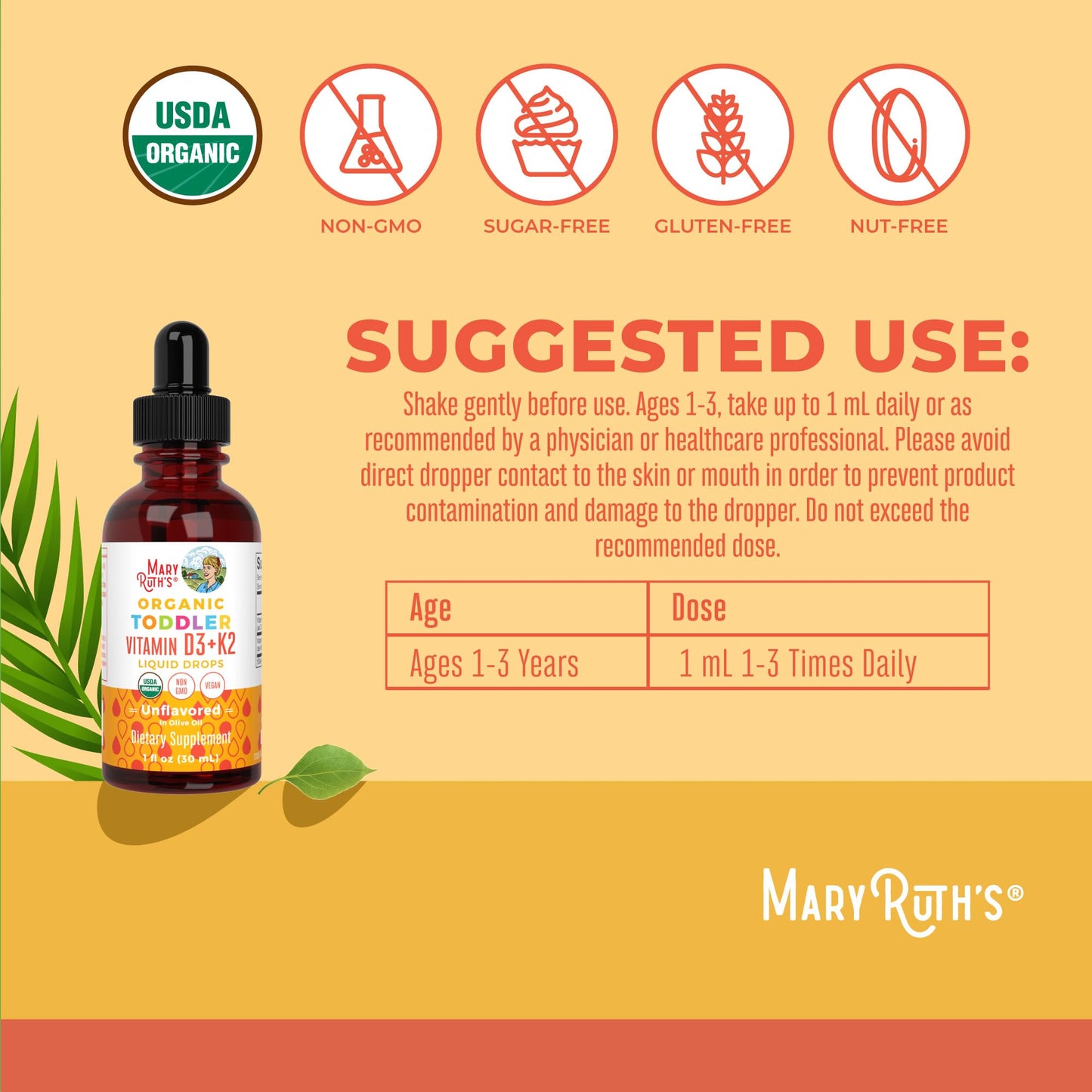MaryRuth Organics Vitamin D3 | Vitamin K2 | Vitamin D3 K2 Drops | K2 D3 Vitamin Liquid Supplement for Toddlers | Kids Supplement for Calcium Absorption Strong Bones | Vegan | Gluten Free | 1 Fl Oz MARYRUTH'SUS supplements