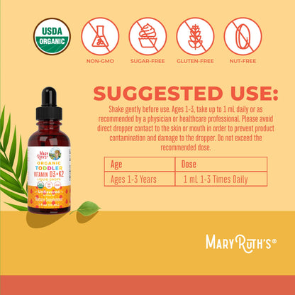 MaryRuth Organics Vitamin D3 | Vitamin K2 | Vitamin D3 K2 Drops | K2 D3 Vitamin Liquid Supplement for Toddlers | Kids Supplement for Calcium Absorption Strong Bones | Vegan | Gluten Free | 1 Fl Oz MARYRUTH'SUS supplements