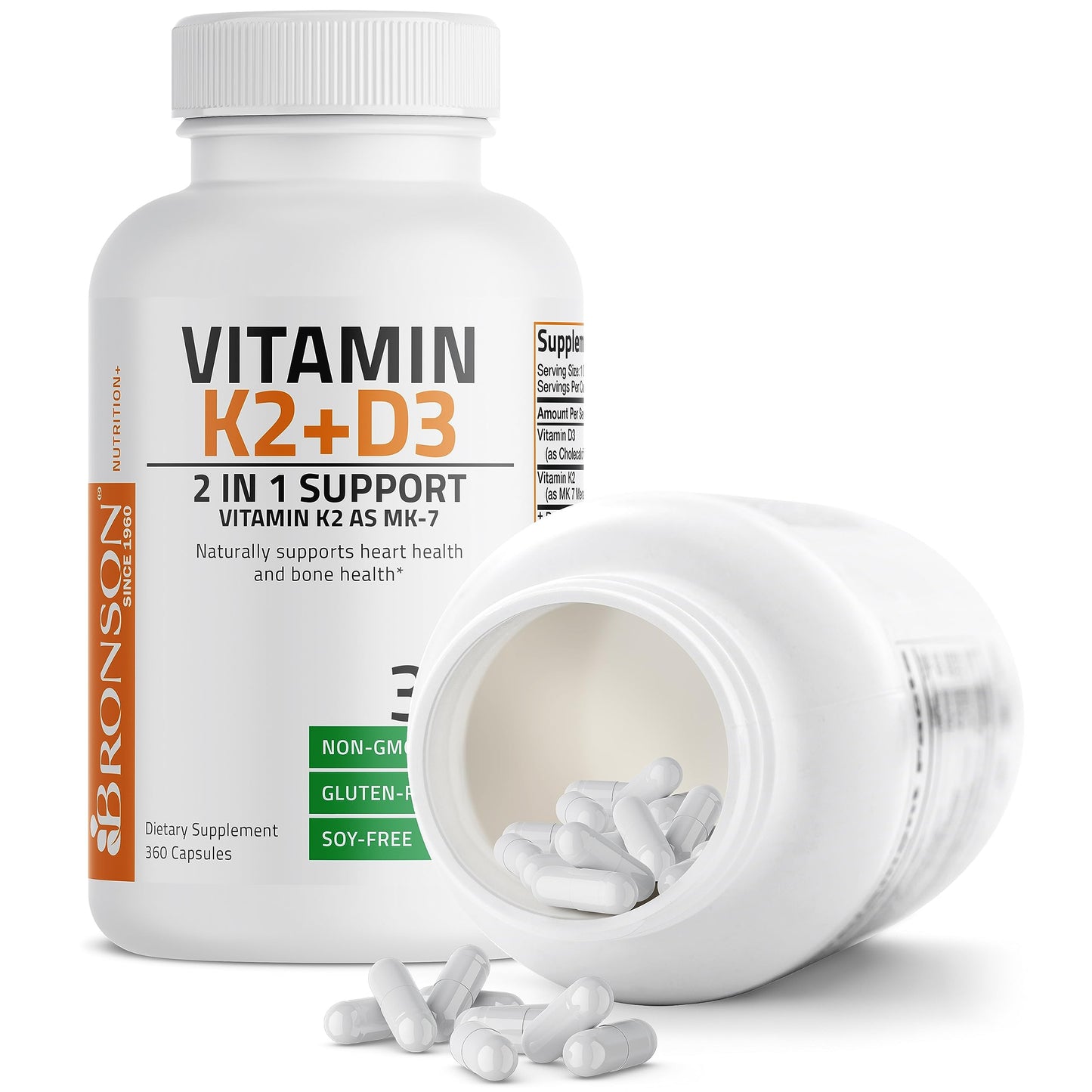 Bronson Vitamin K2 (MK7) with D3 Supplement Non-GMO Formula 5000 IU Vitamin D3 BronsonUS supplements