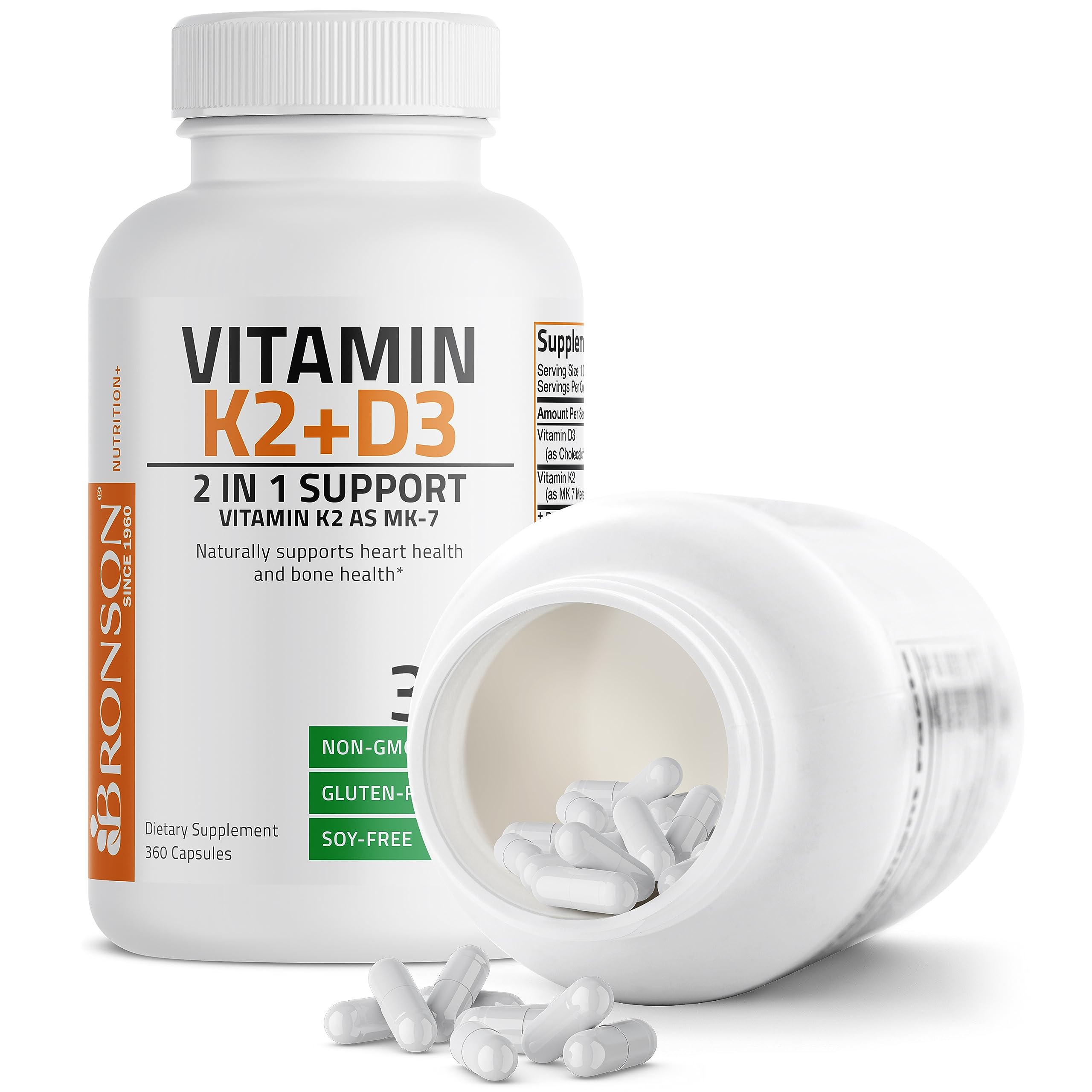 Bronson Vitamin K2 (MK7) with D3 Supplement Non-GMO Formula 5000 IU Vitamin D3 BronsonUS supplements