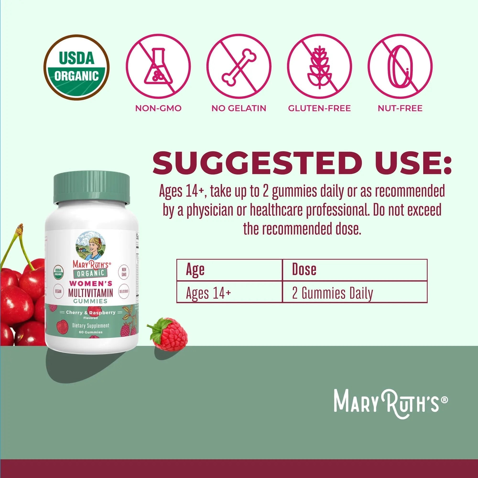 MaryRuth's Multivitamin Gummies for Women (Cherry & Raspberry) & Liquid Nighttime Multimineral Coconut (32oz) | Clean Label Project Verified MARYRUTH'SAu supplements
