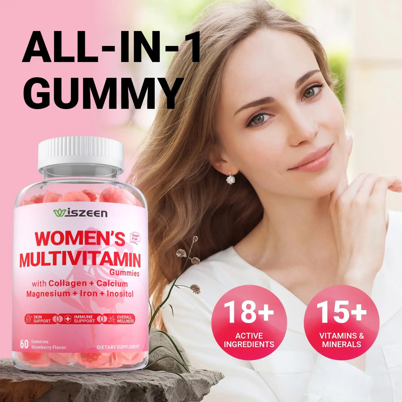 Wiszeen Sugar Free Methylated Multivitamin for Women Gummies, Biotin, Collagen, Calcium, Magnesium, Inositol, Folate, Iron, Vitamin A, C, D, E WiszeenAu supplements