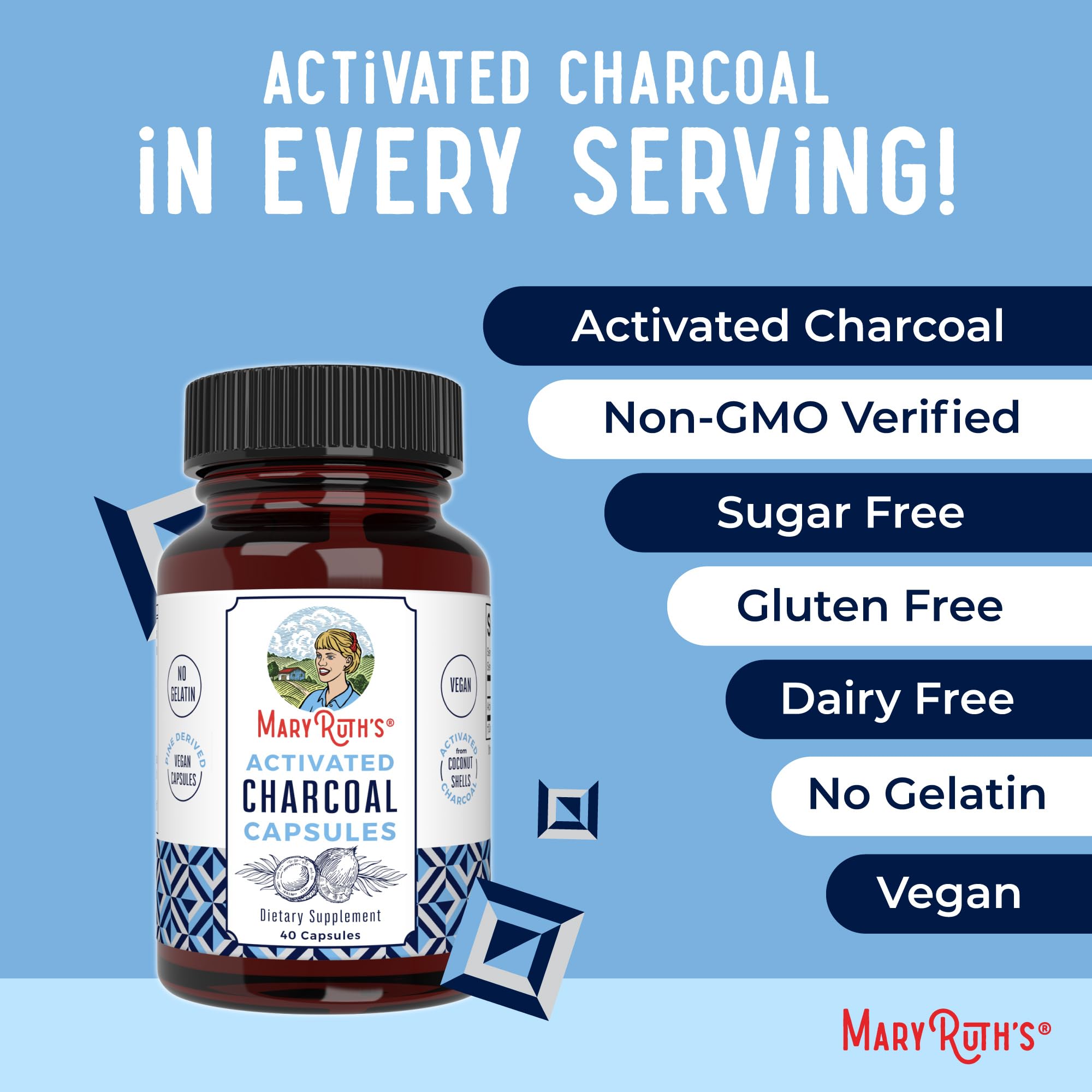MaryRuth Organics Activated Charcoal Capsules | Substance Adsorption | Derived from Coconut Shells | Vegan Capsules from Pine Trees | Non-GMO | Gluten Free | 40 Count MARYRUTH'SUS supplements