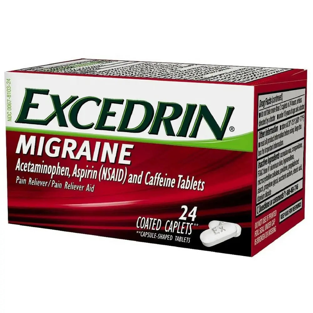 Excedrin Migraine Relief Caplets for Migraine Symptoms, Acetaminophen 250mg, Aspirin 250mg, Caffeine 65mg, Pain Reliever, 24 Count ExcedrinAu supplements