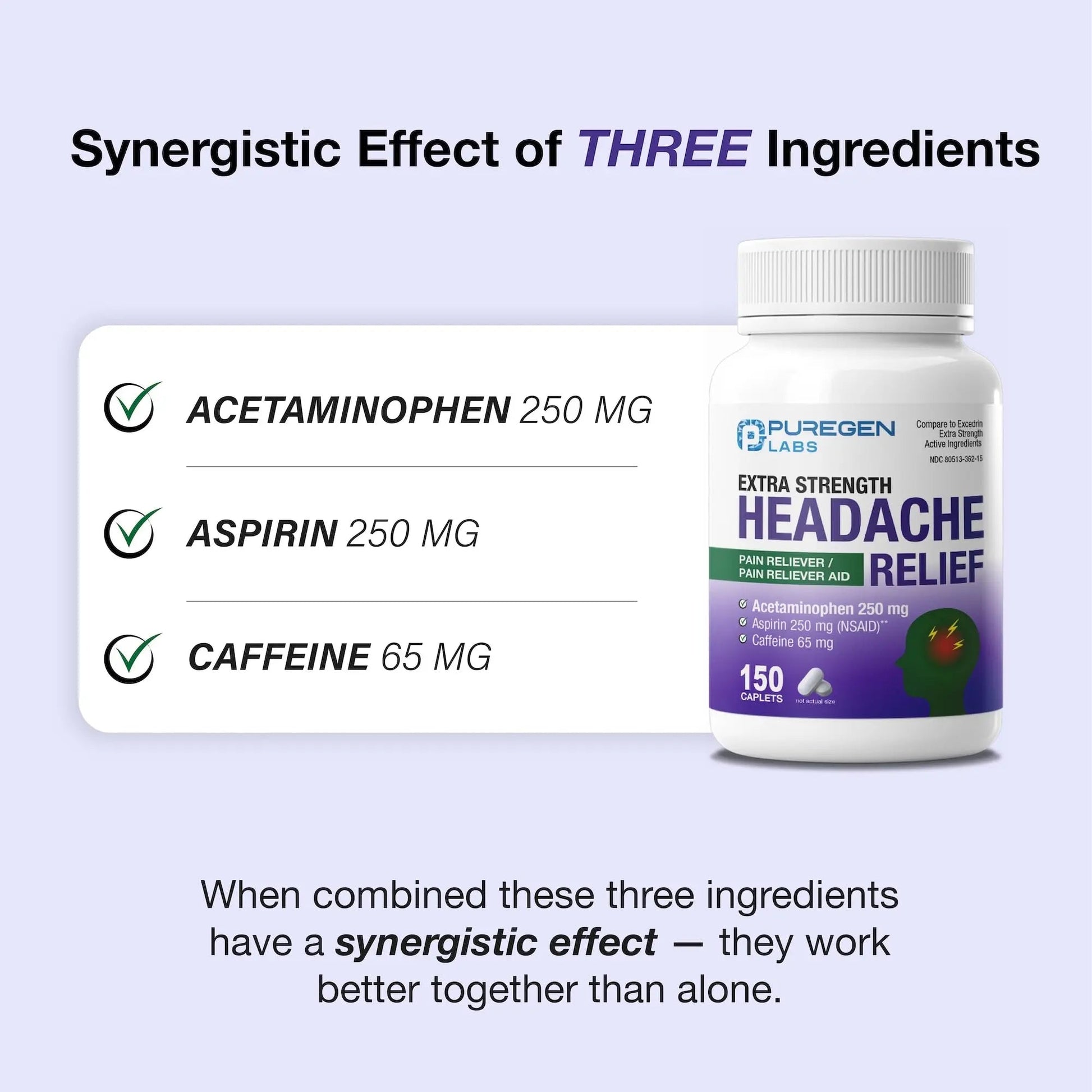 Puregen Labs Extra Strength Headache Caplets, Aspirin 250 mg (NSAID), Caffeine 65 mg, 150 Count P Puregen LabsAu supplements