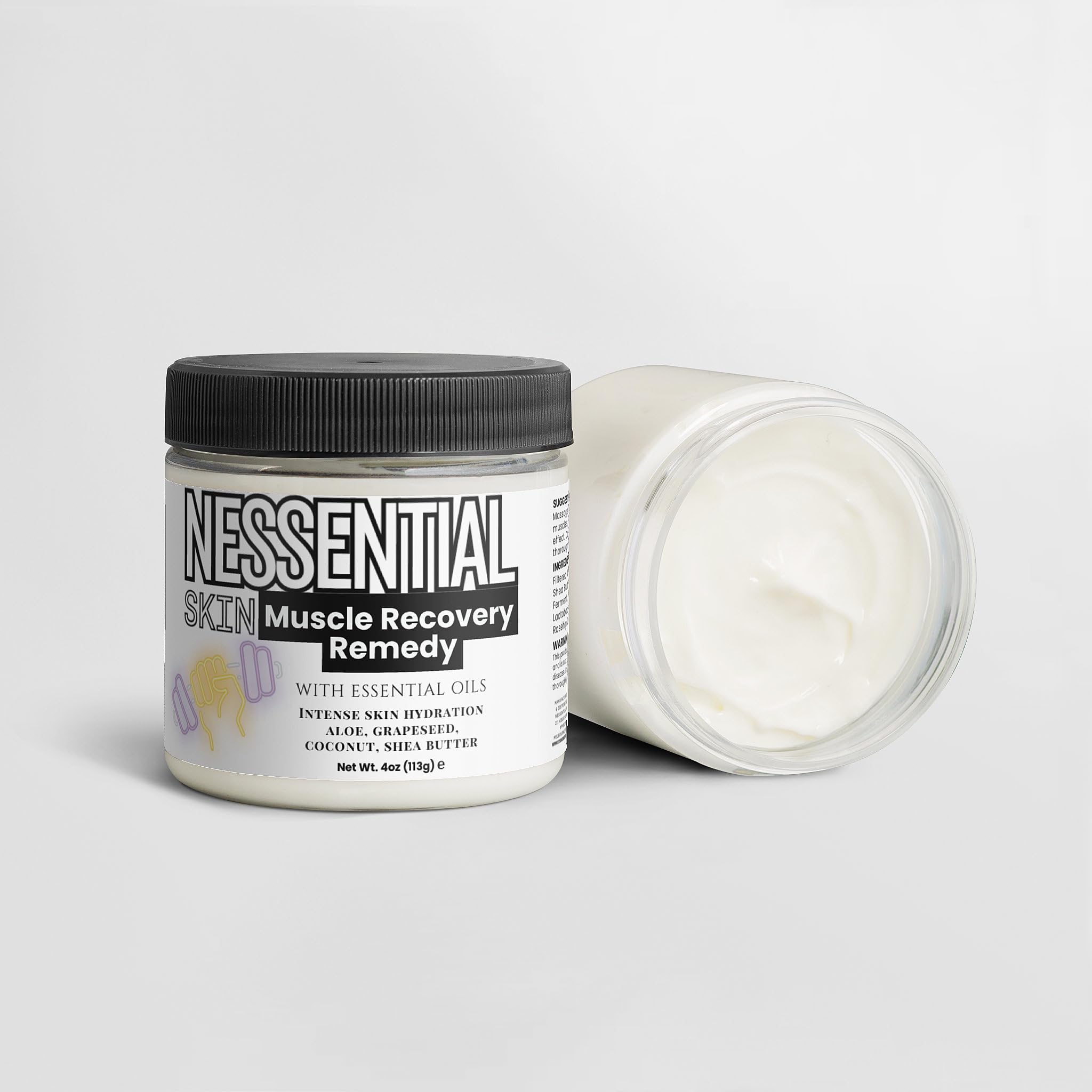 Nessential Skin Muscle Recovery Remedy with Essential Oils, Intense Hydration Cream, Natural Ingredients, Aloe, Grapeseed, Coconut, Shea Butter, 4 oz Nessential SkinAu supplements
